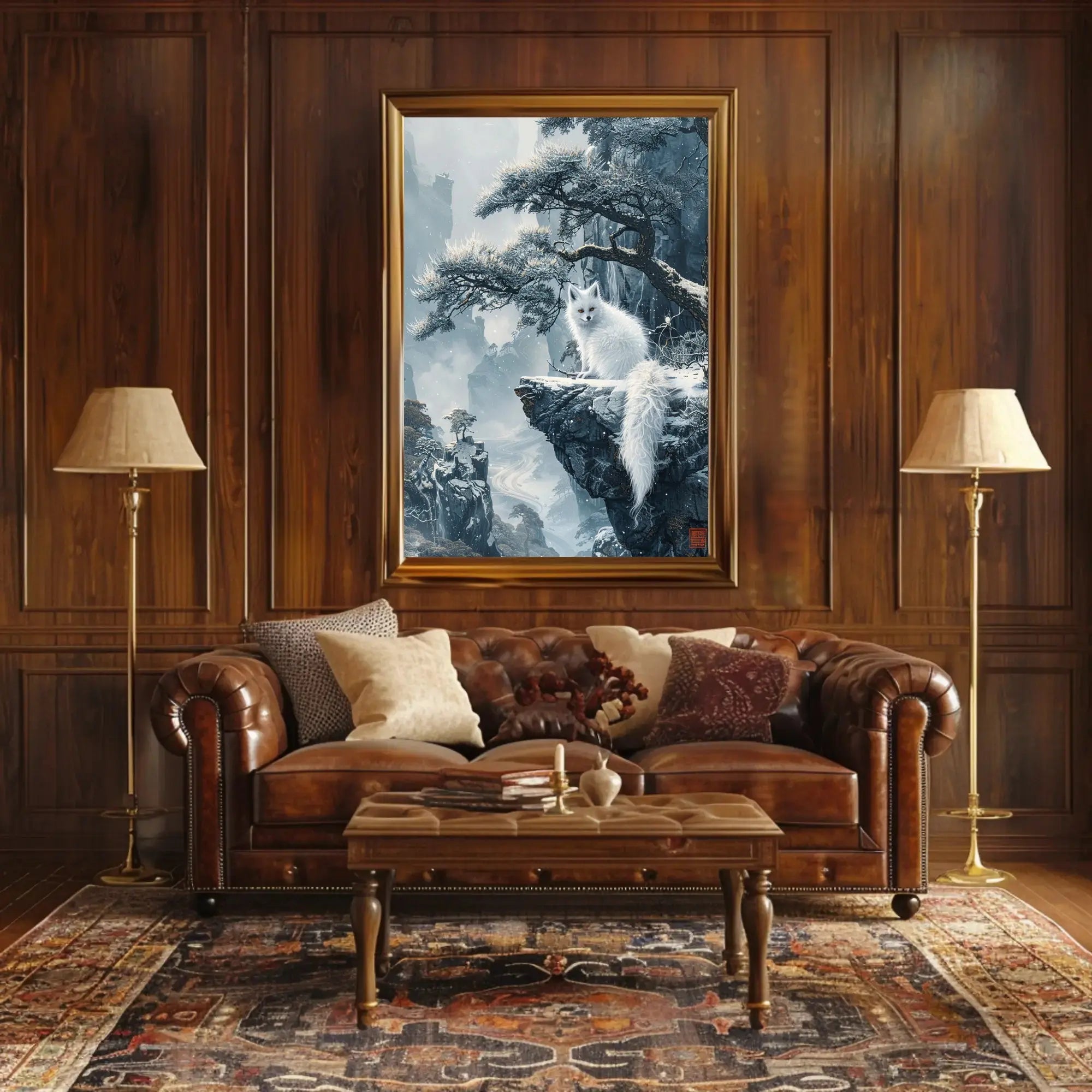 Ethereal Winter Landscape with Mystical Fox Art Poster PosterGoat