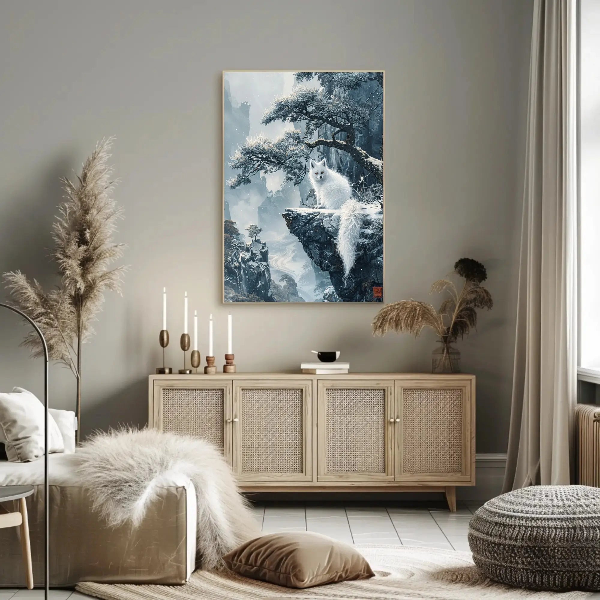 Ethereal Winter Landscape with Mystical Fox Art Poster PosterGoat