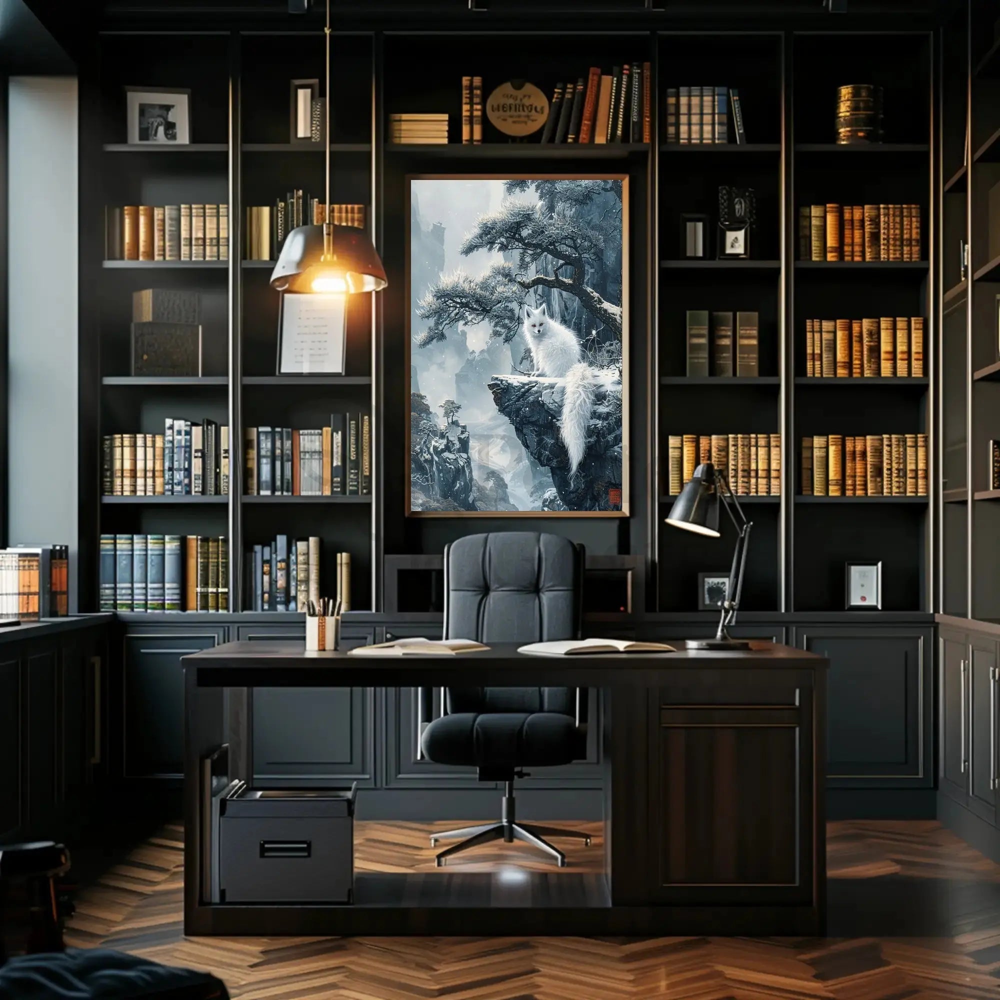 Ethereal Winter Landscape with Mystical Fox Art Poster PosterGoat