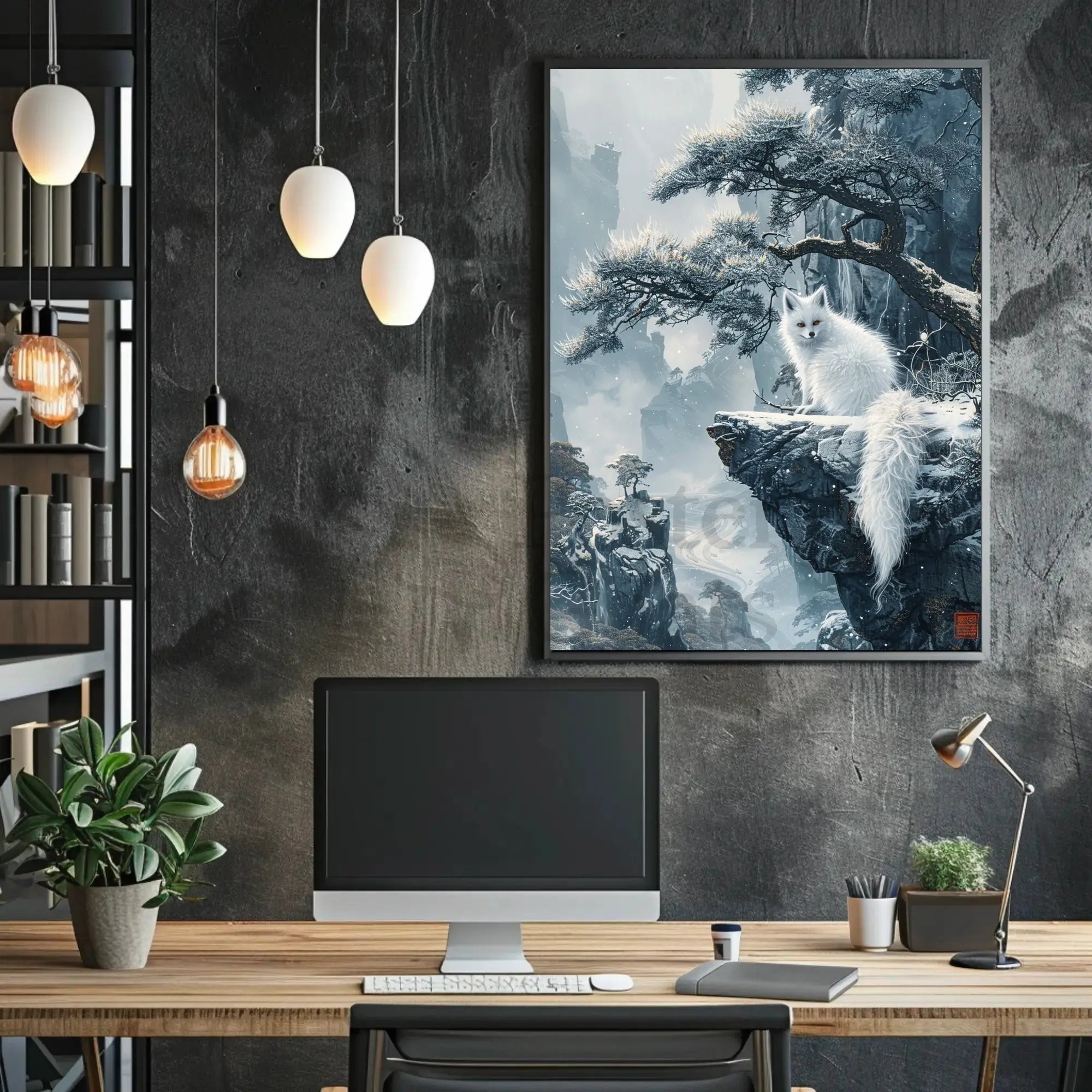 Ethereal Winter Landscape with Mystical Fox Art Poster PosterGoat