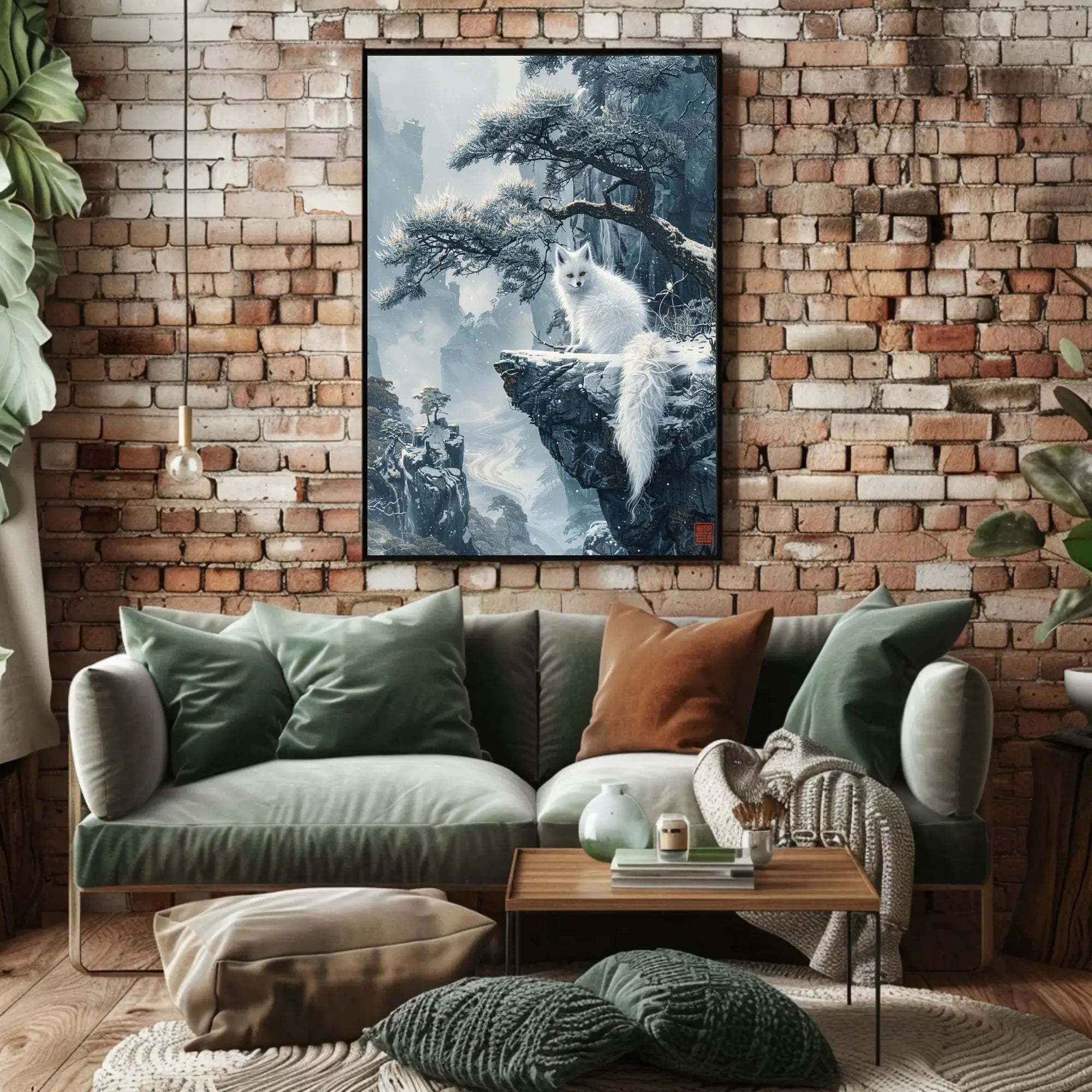 Ethereal Winter Landscape with Mystical Fox Art Poster PosterGoat