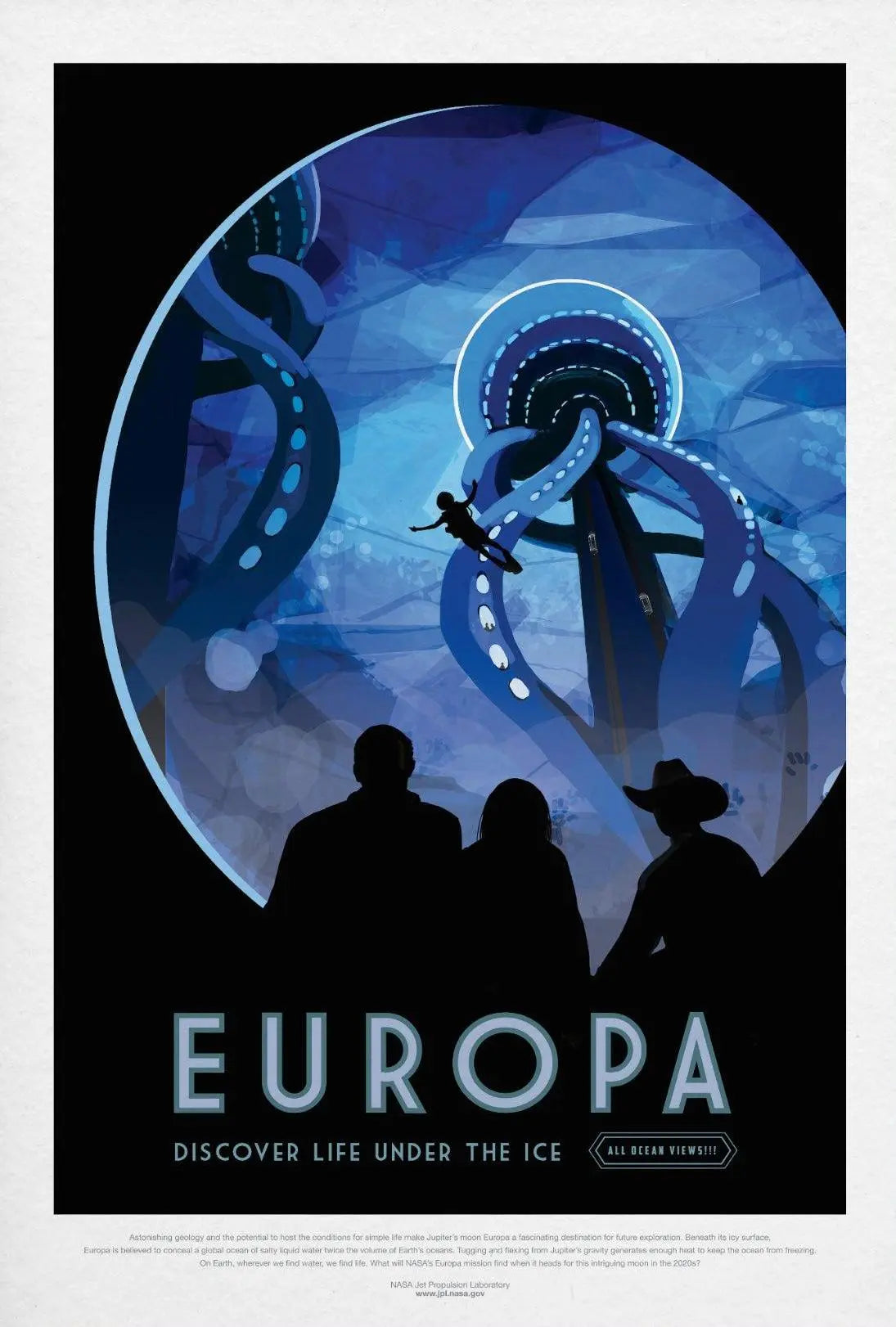 Europa's Icy Adventure Awaits Futuristic Sci-Fi Poster PosterGoat