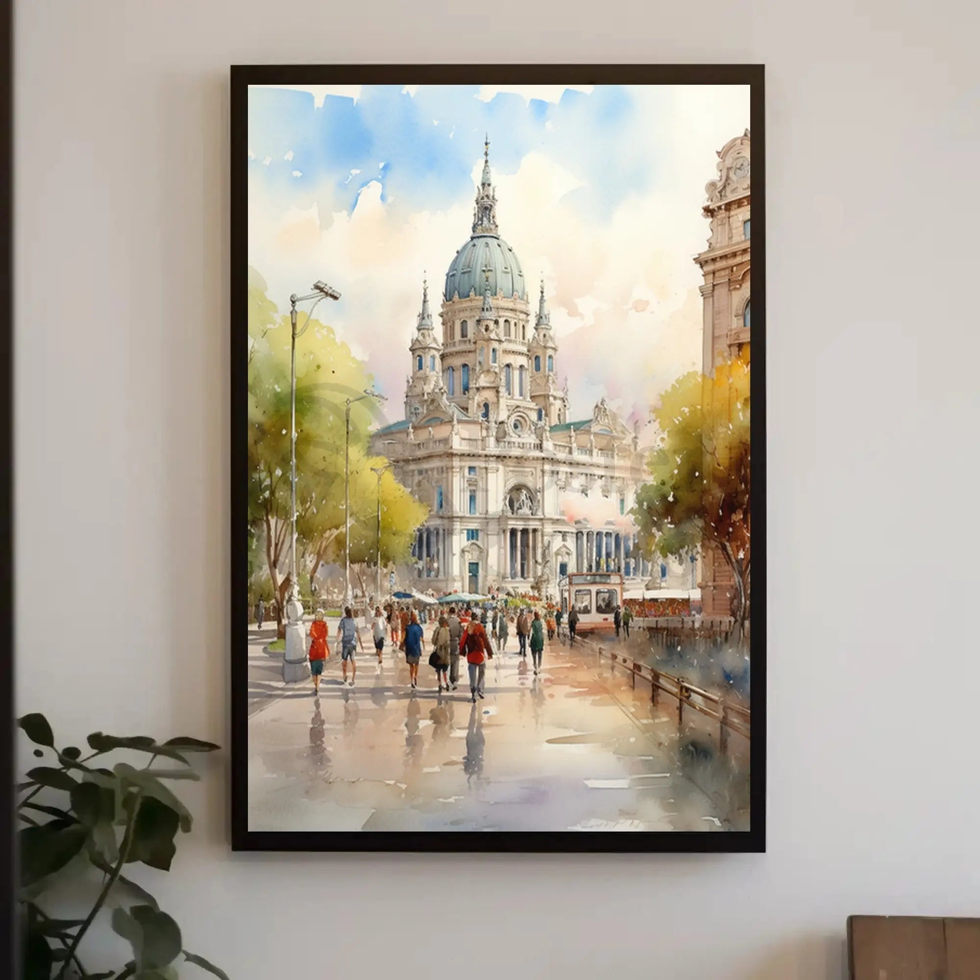 European Architectural Scene Captured in Artistic Watercolor Poster PosterGoat