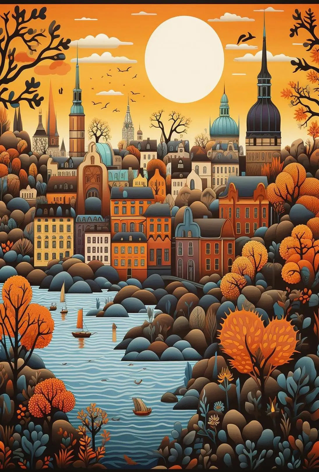 European Autumn Townscape Art Print - Travel Poster PosterGoat