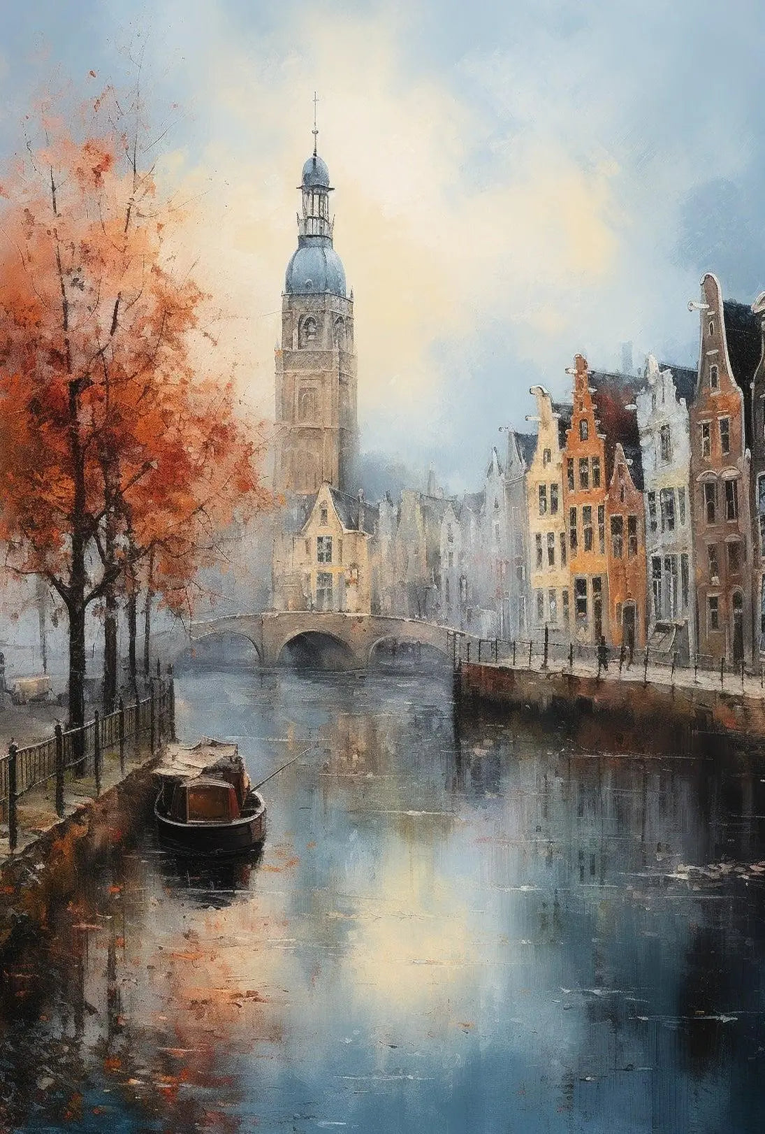 European Canal Autumn Scene: Abstract, Artistic, or Pop Culture Poster PosterGoat