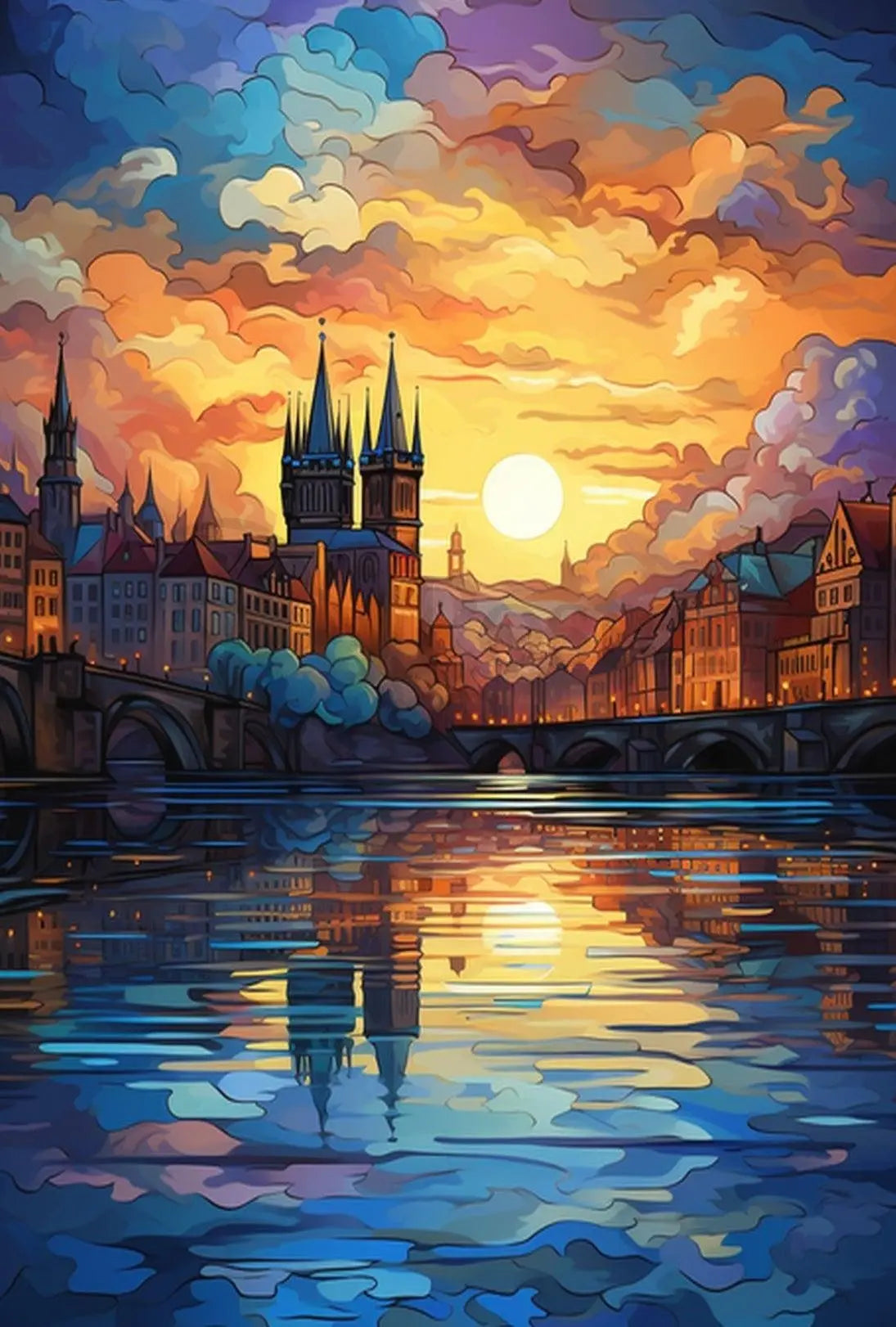 European Cityscape at Twilight Abstract, Artistic, or Pop Culture Poster PosterGoat