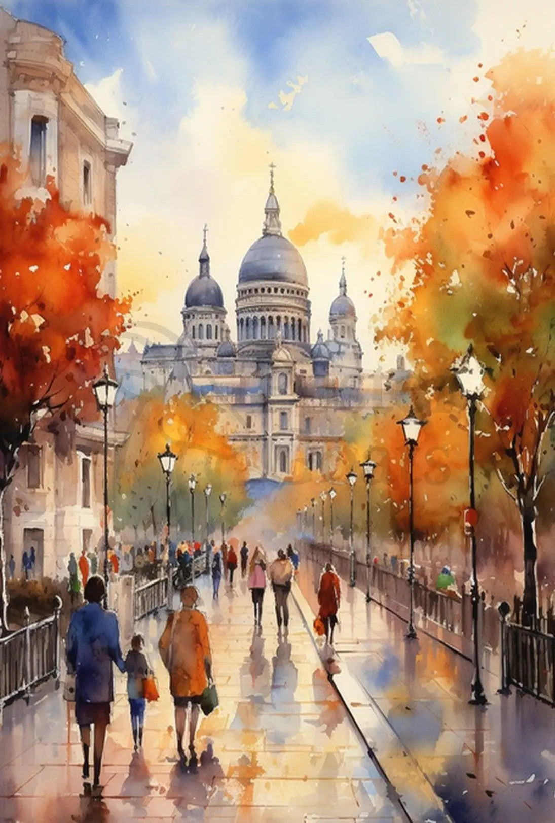 European Fall Scene Watercolor Art Travel Poster PosterGoat