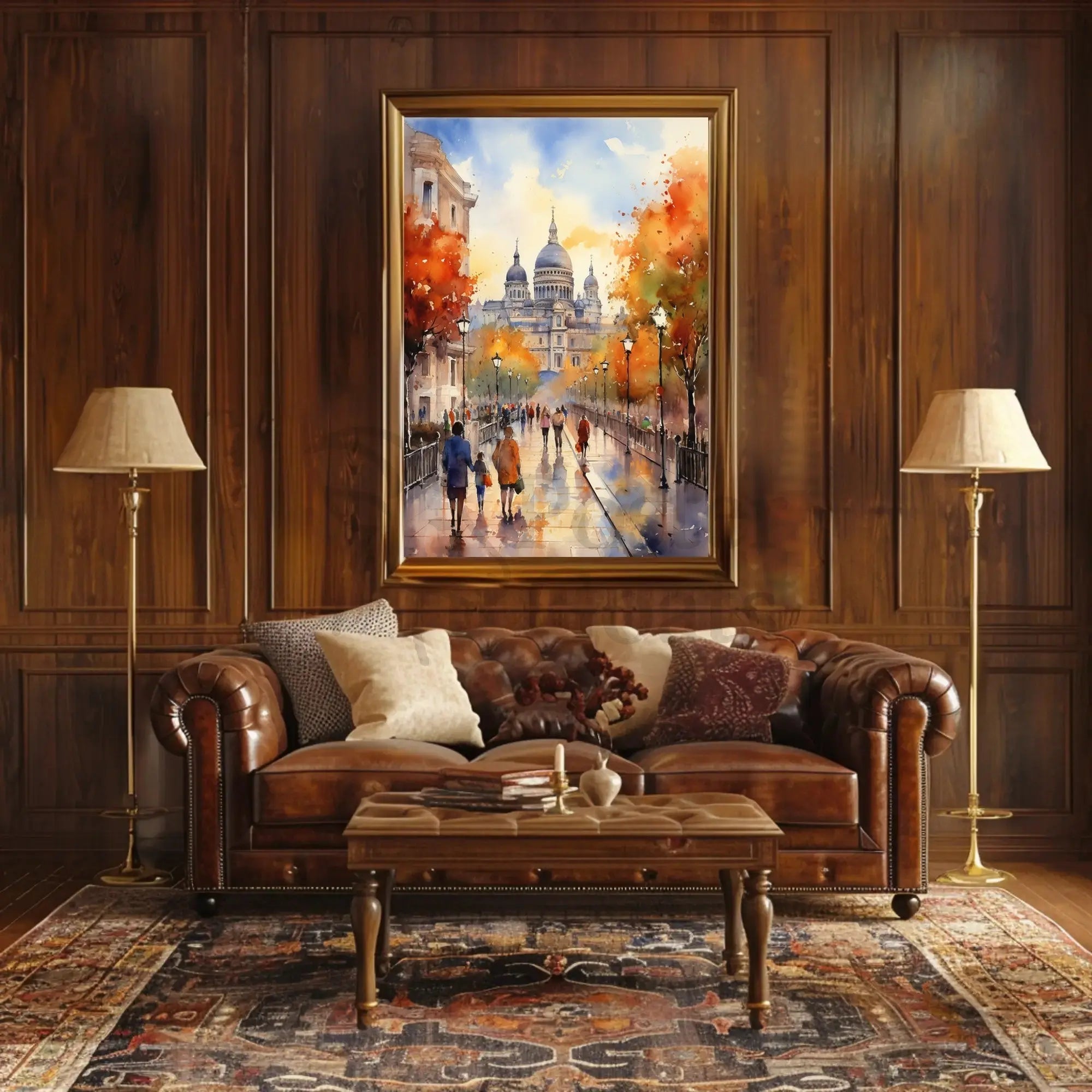 European Fall Scene Watercolor Art Travel Poster PosterGoat