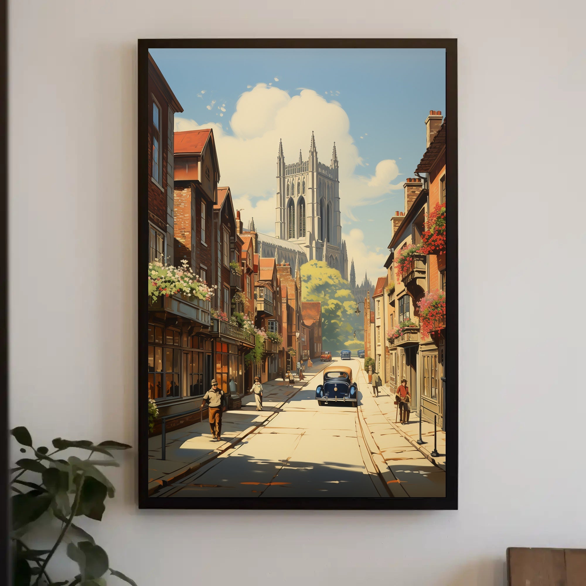 European Vintage Scene with Gothic Cathedral Urban or Cityscape Poster PosterGoat