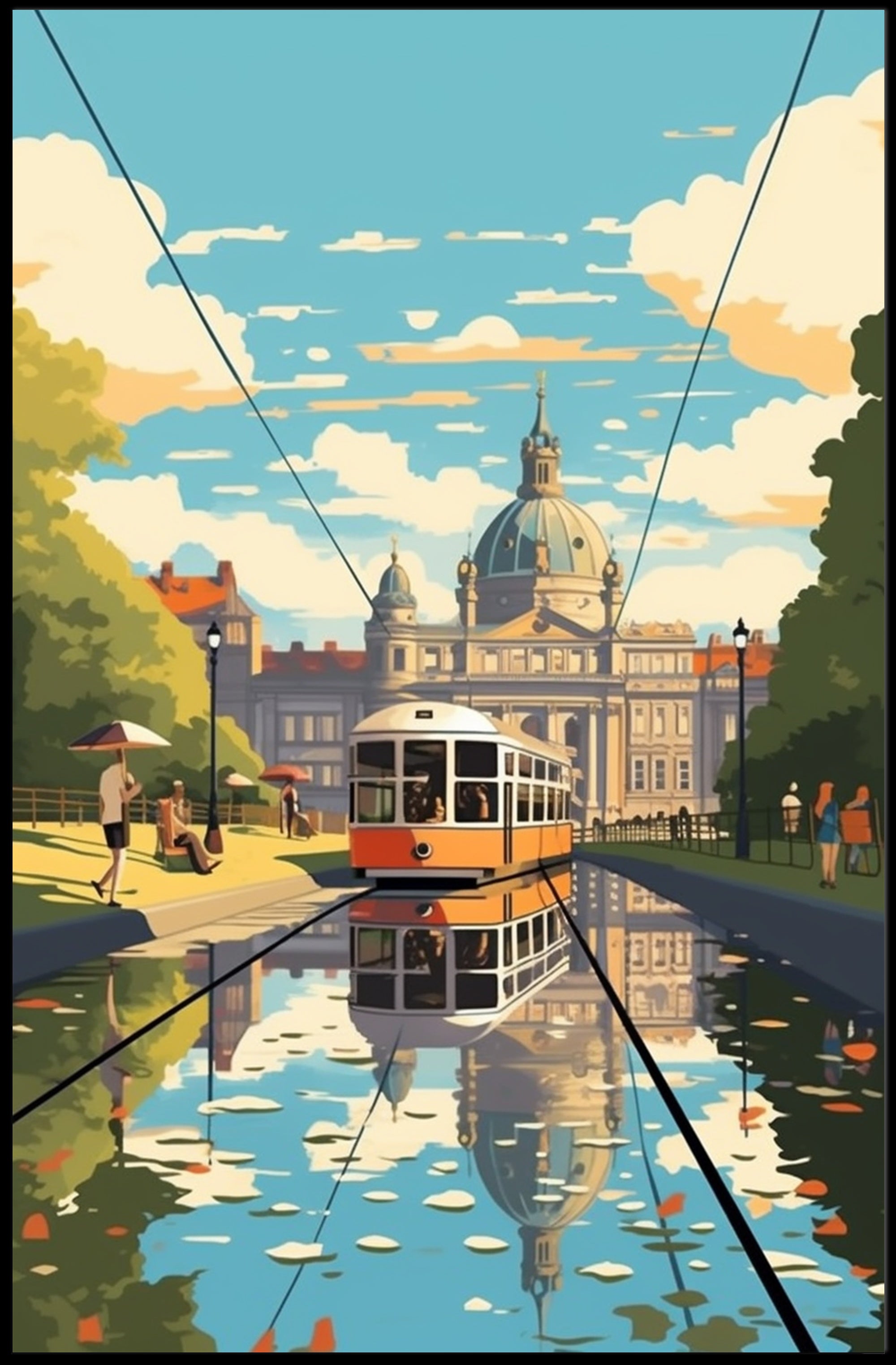European Vintage Tram Travel Scene Urban or Cityscape Poster PosterGoat