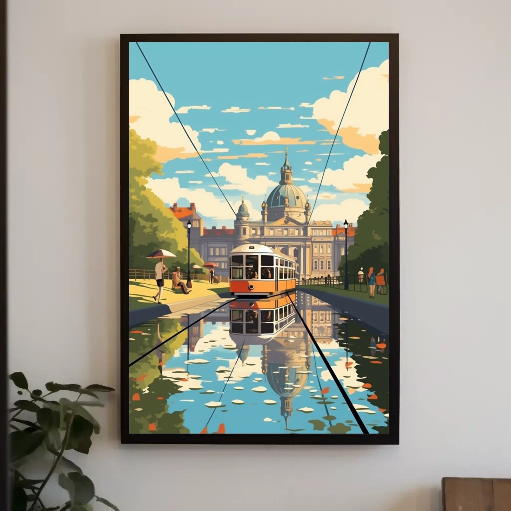 European Vintage Tram Travel Scene Urban or Cityscape Poster PosterGoat
