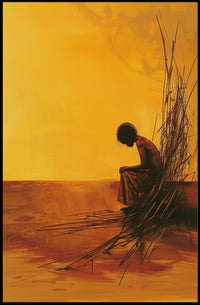 Evocative Solitary Figure Against Abstract Orange Horizon Poster PosterGoat