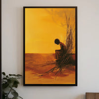 Evocative Solitary Figure Against Abstract Orange Horizon Poster PosterGoat
