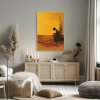 Evocative Solitary Figure Against Abstract Orange Horizon Poster PosterGoat