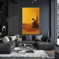 Evocative Solitary Figure Against Abstract Orange Horizon Poster PosterGoat