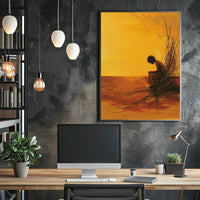 Evocative Solitary Figure Against Abstract Orange Horizon Poster PosterGoat