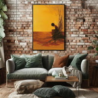 Evocative Solitary Figure Against Abstract Orange Horizon Poster PosterGoat