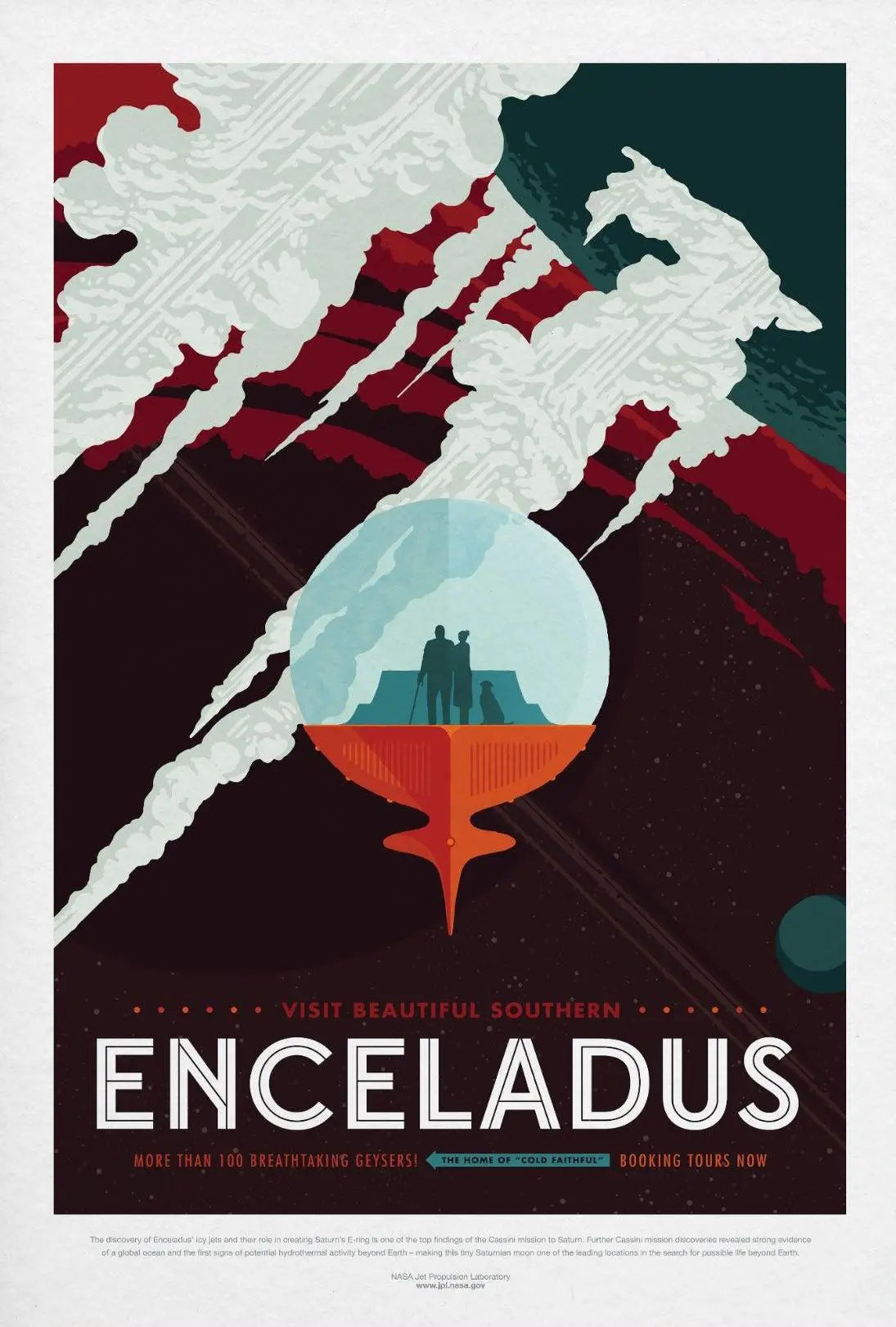 Exploration Awaits on Saturn's Moon Futuristic Sci-Fi Poster PosterGoat