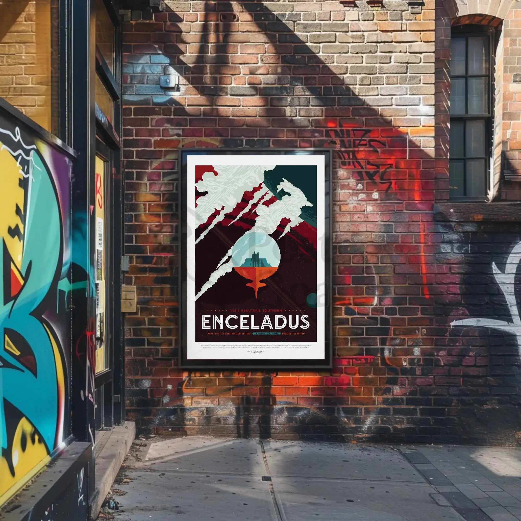 Exploration Awaits on Saturn's Moon Futuristic Sci-Fi Poster PosterGoat