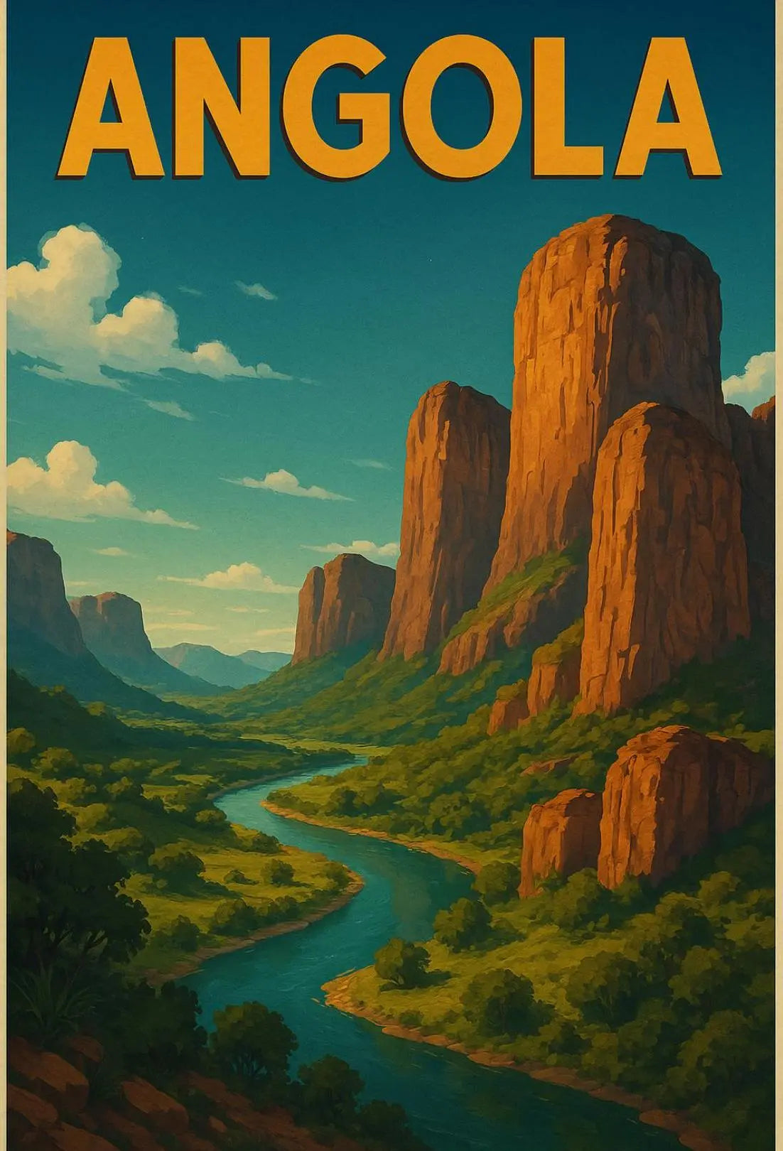 Explore Angola's Vibrant River Valley Travel Poster PosterGoat