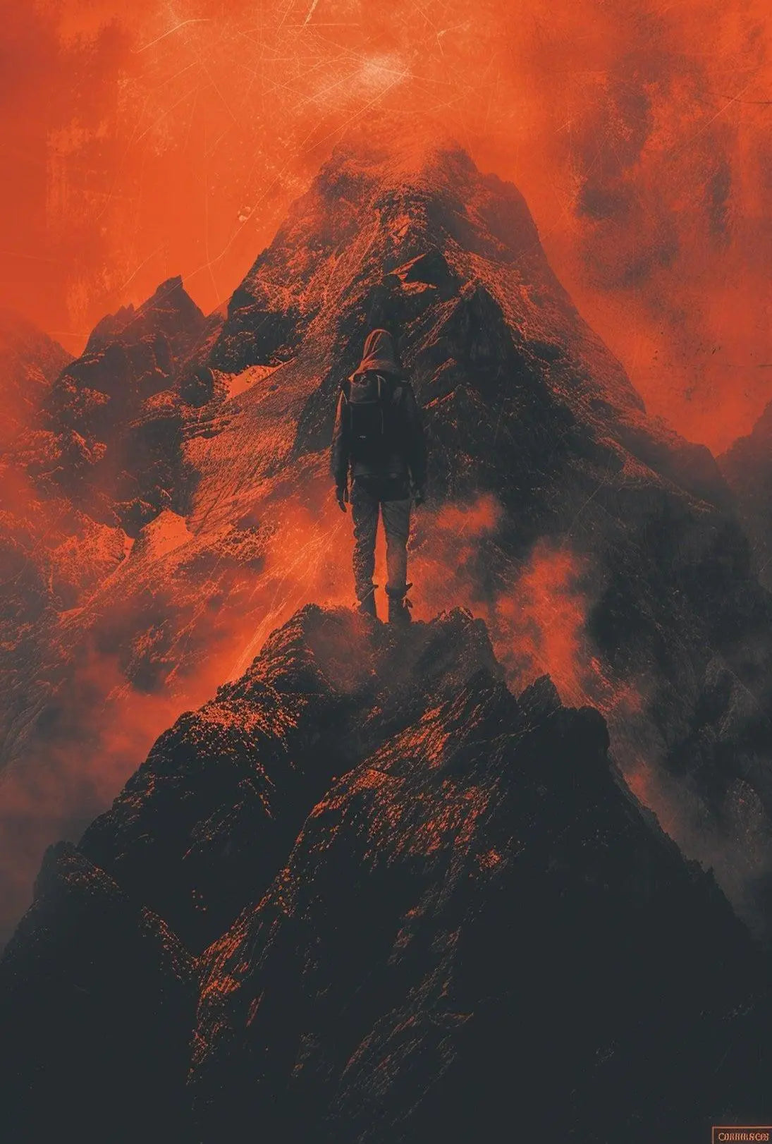 Explore Solitude: Surreal Mountain Adventure Artistic Poster PosterGoat