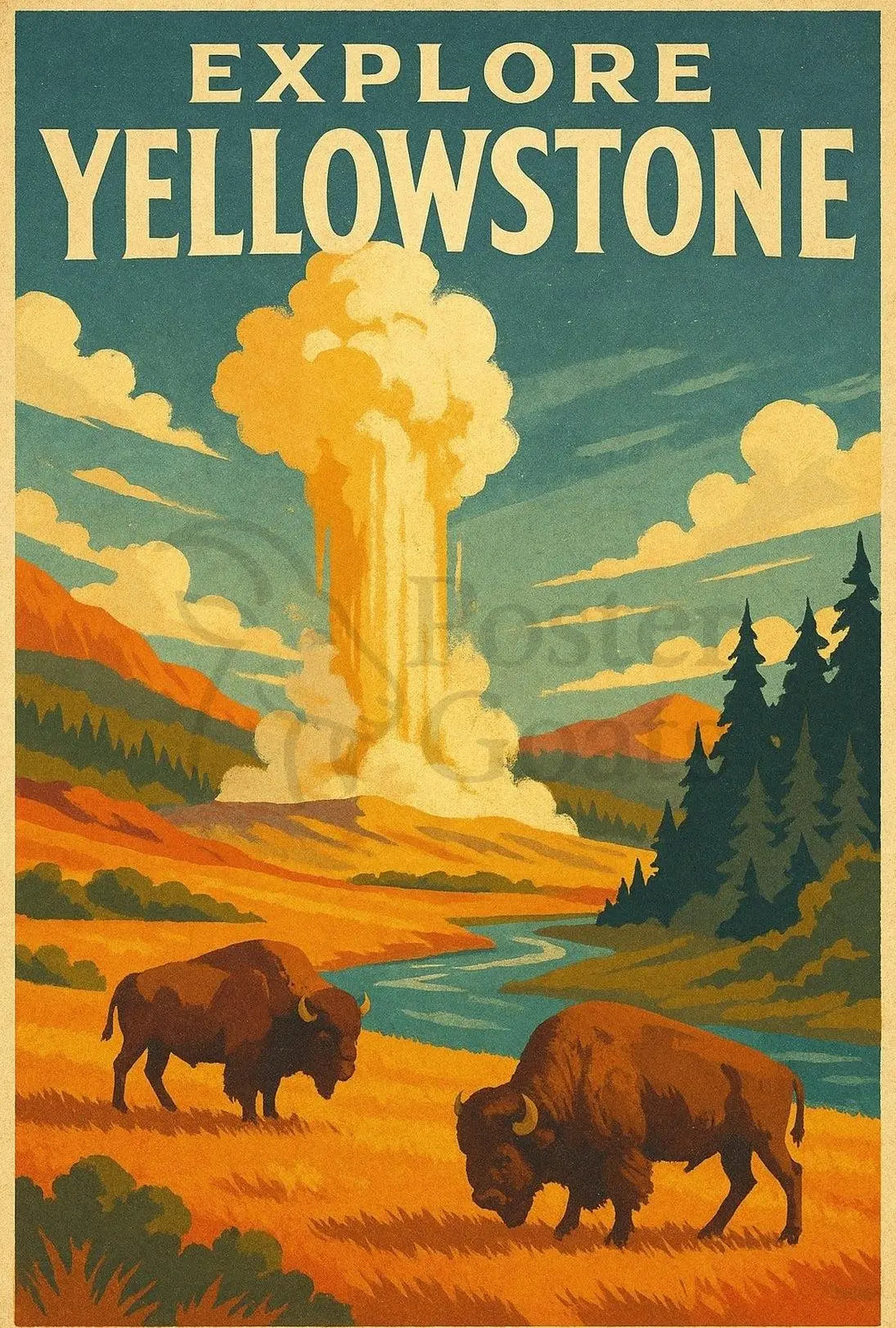 Explore Yellowstone Vintage National Park Travel Poster PosterGoat