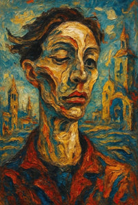 Expressionist Portrait with Medieval Influence: Abstract, Artistic, or Pop Culture Poster PosterGoat