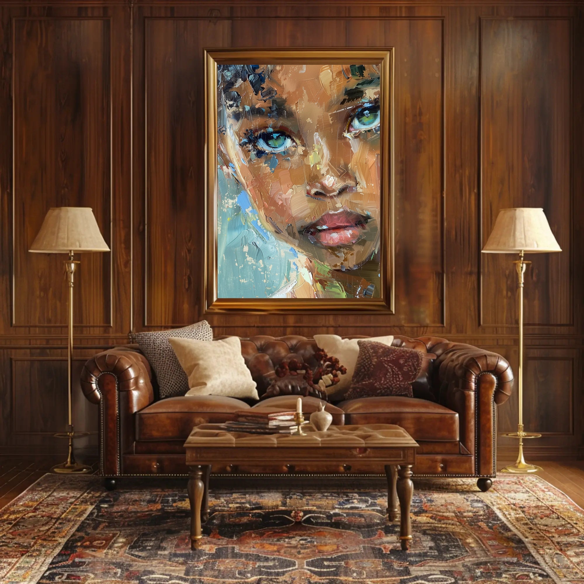 Expressive Abstract Portrait with Intense Gaze Artistic Poster PosterGoat