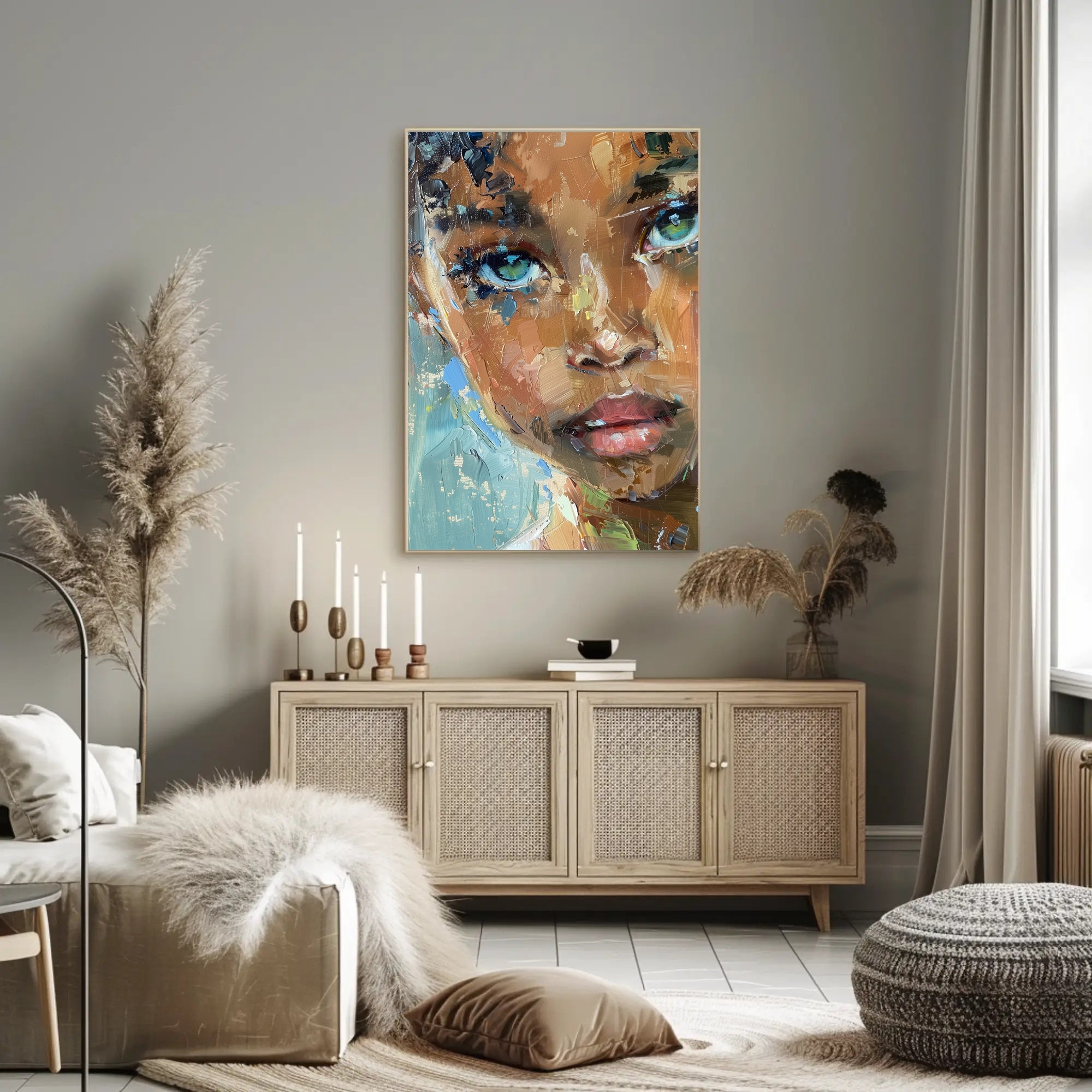 Expressive Abstract Portrait with Intense Gaze Artistic Poster PosterGoat