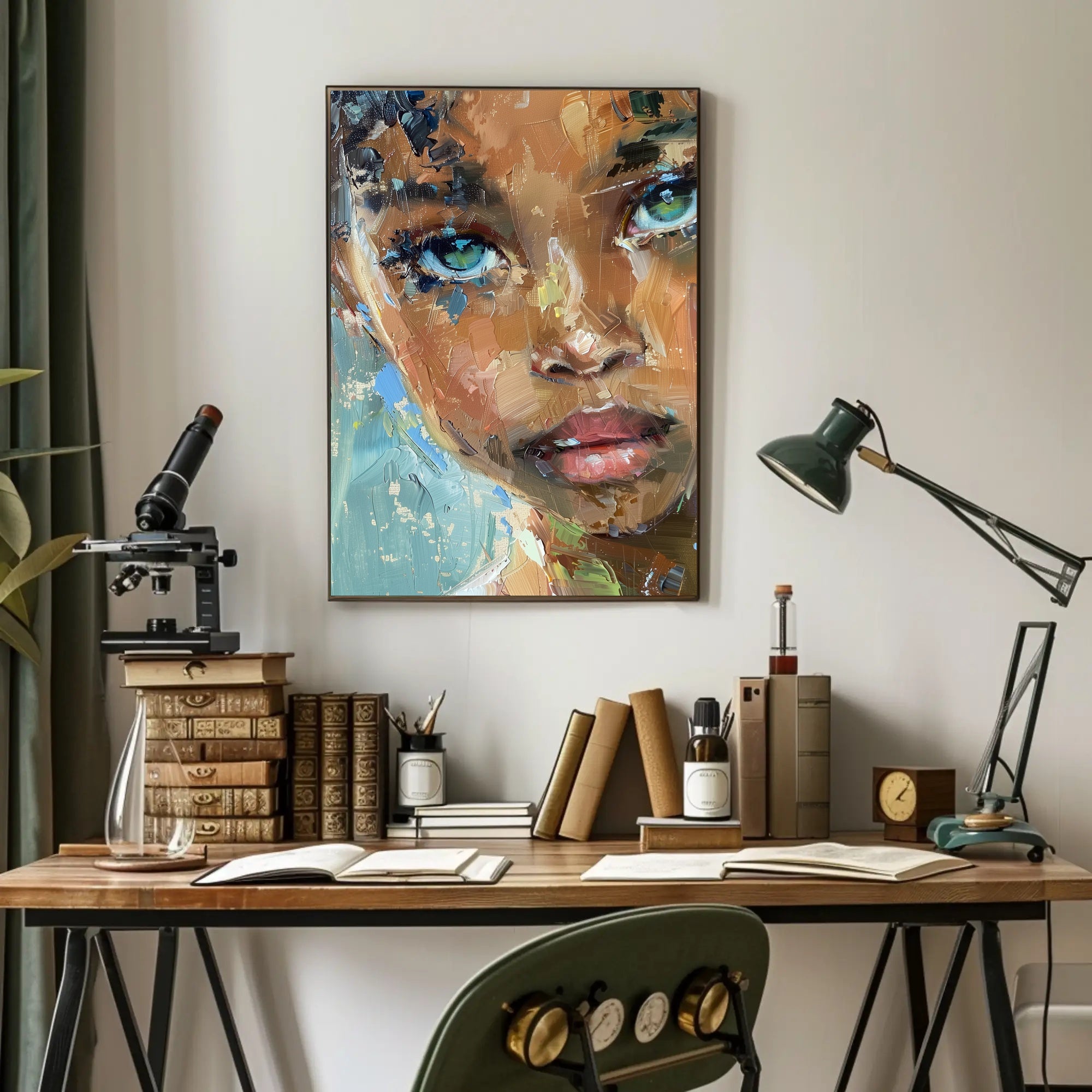 Expressive Abstract Portrait with Intense Gaze Artistic Poster PosterGoat