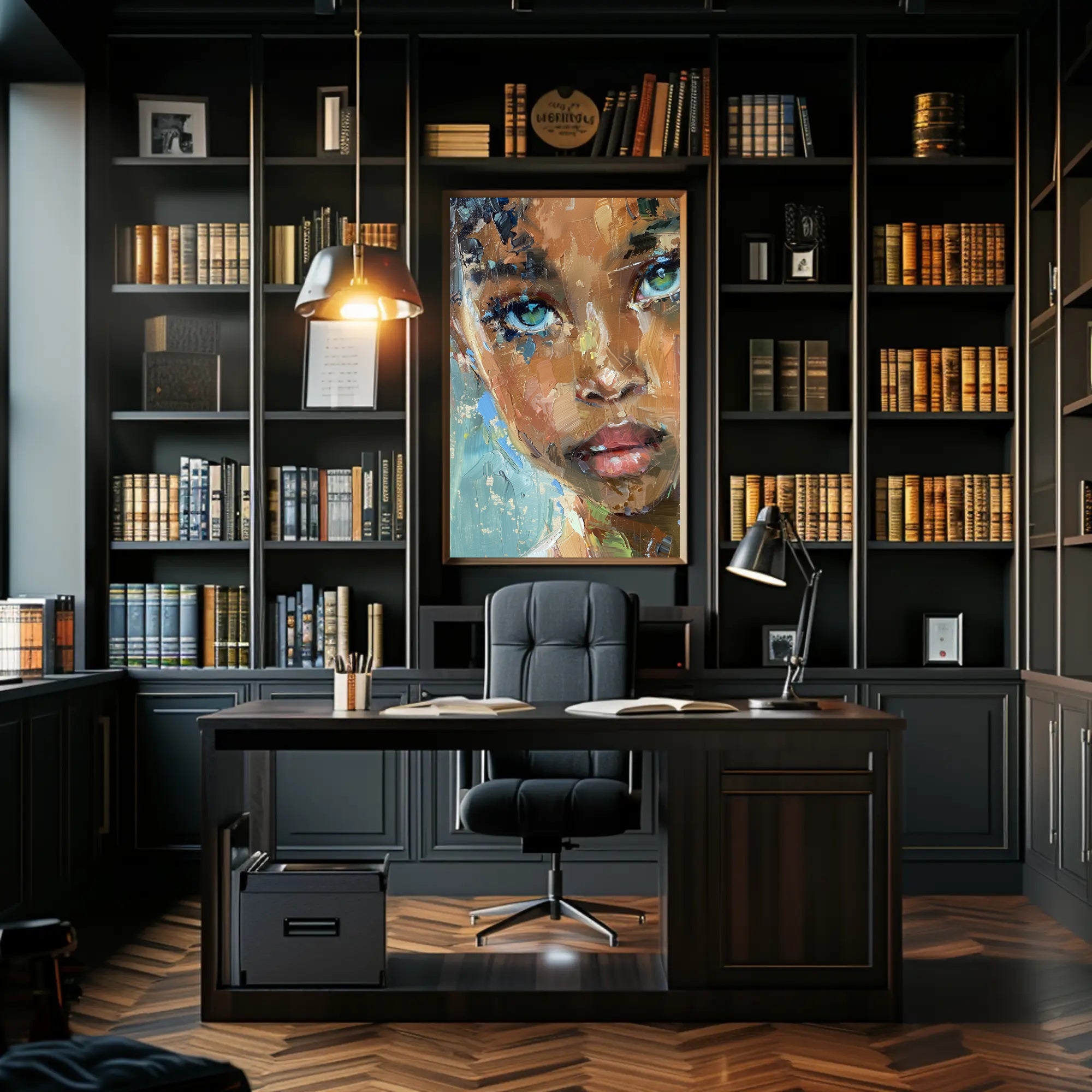 Expressive Abstract Portrait with Intense Gaze Artistic Poster PosterGoat