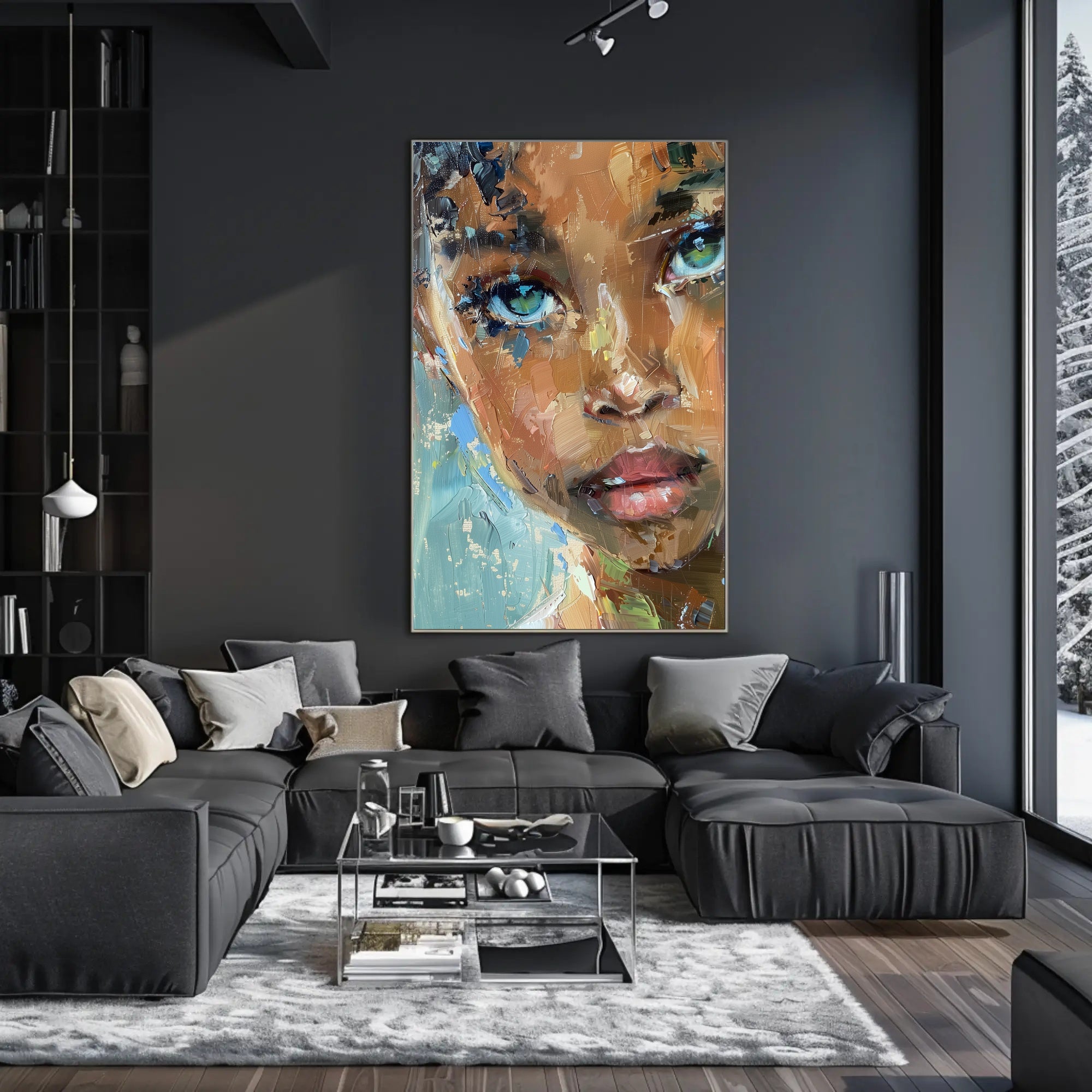 Expressive Abstract Portrait with Intense Gaze Artistic Poster PosterGoat