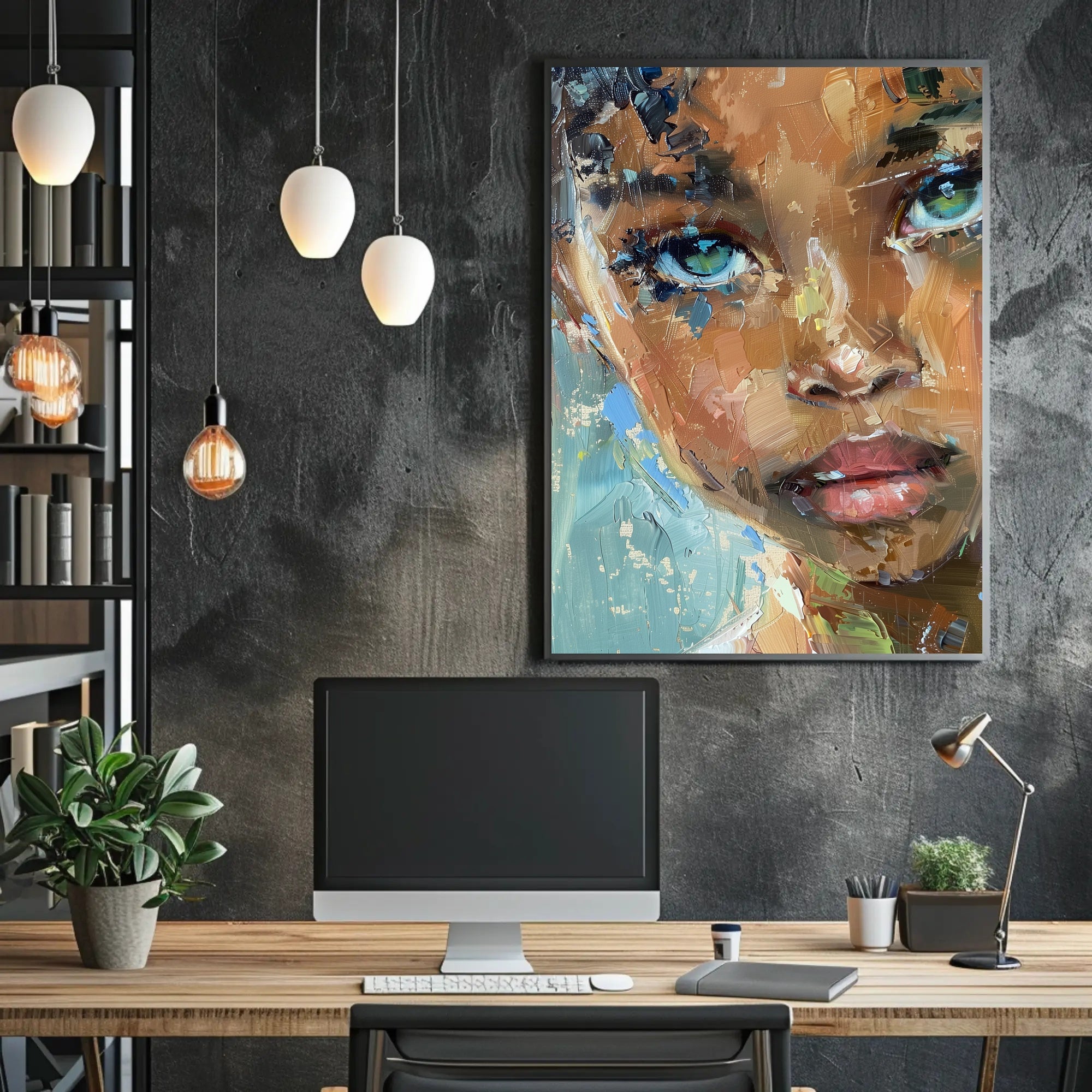 Expressive Abstract Portrait with Intense Gaze Artistic Poster PosterGoat