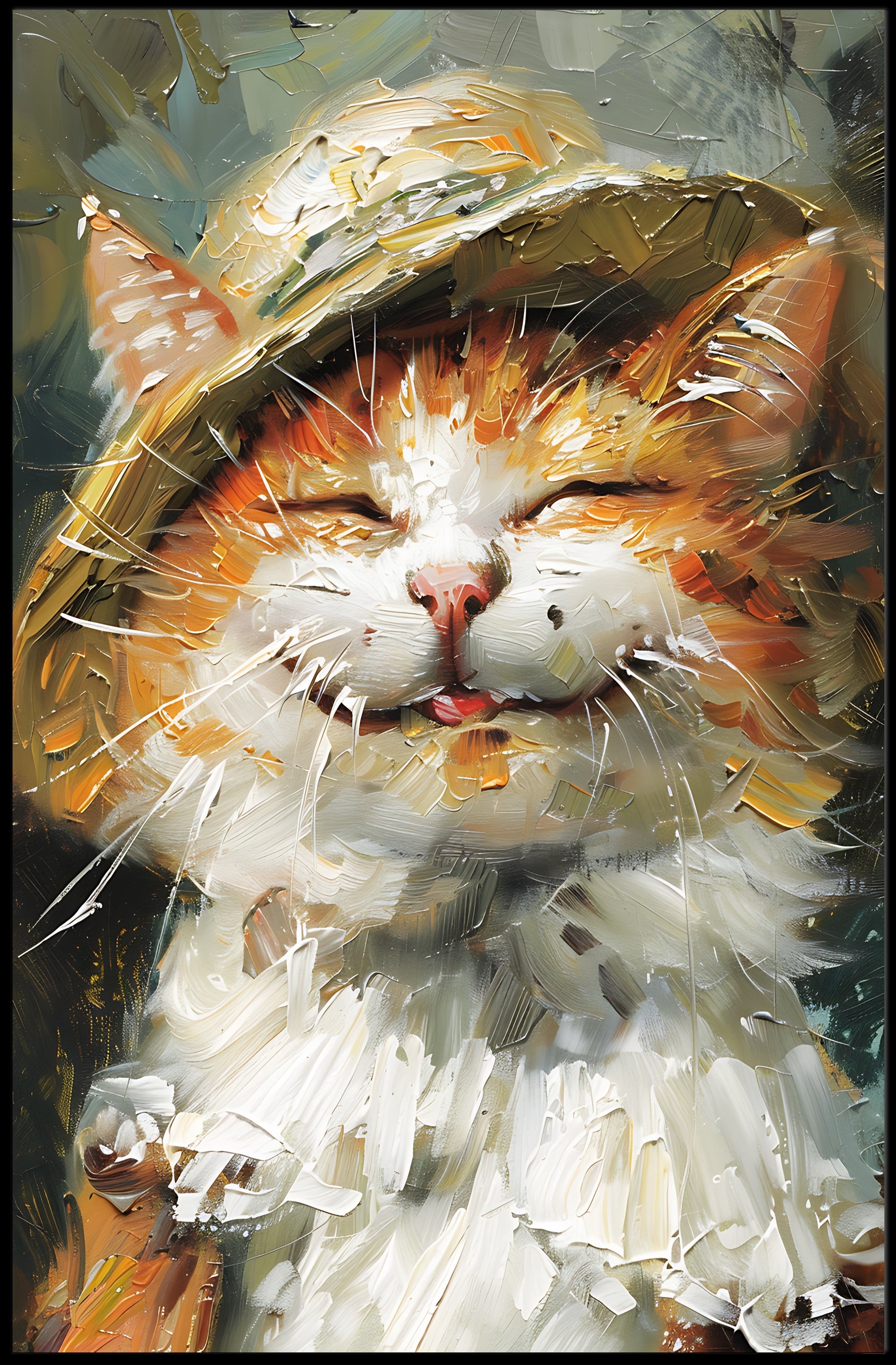 Expressive Cat in Hat Artistic Animal Poster PosterGoat