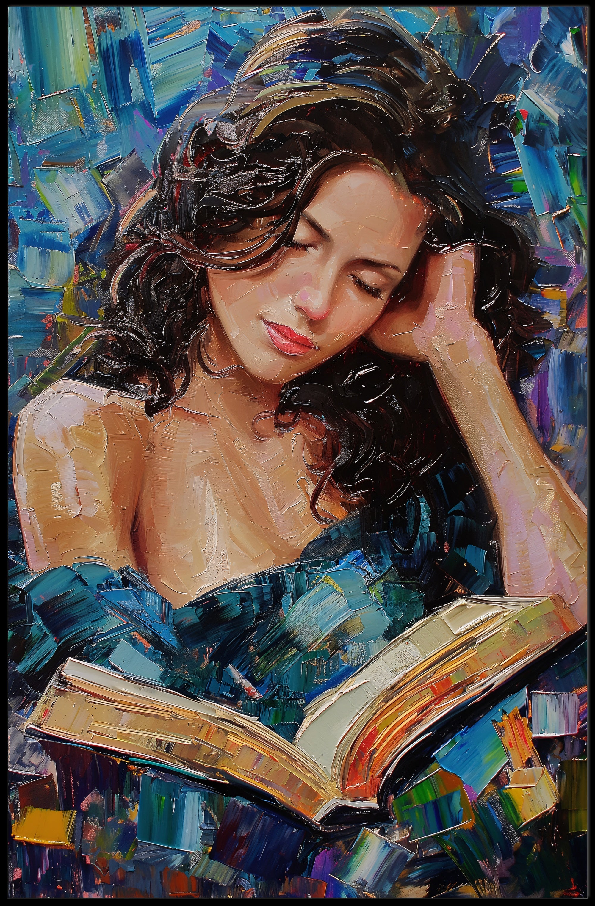 Expressive Painting of Woman Reading: Abstract or Artistic Poster PosterGoat