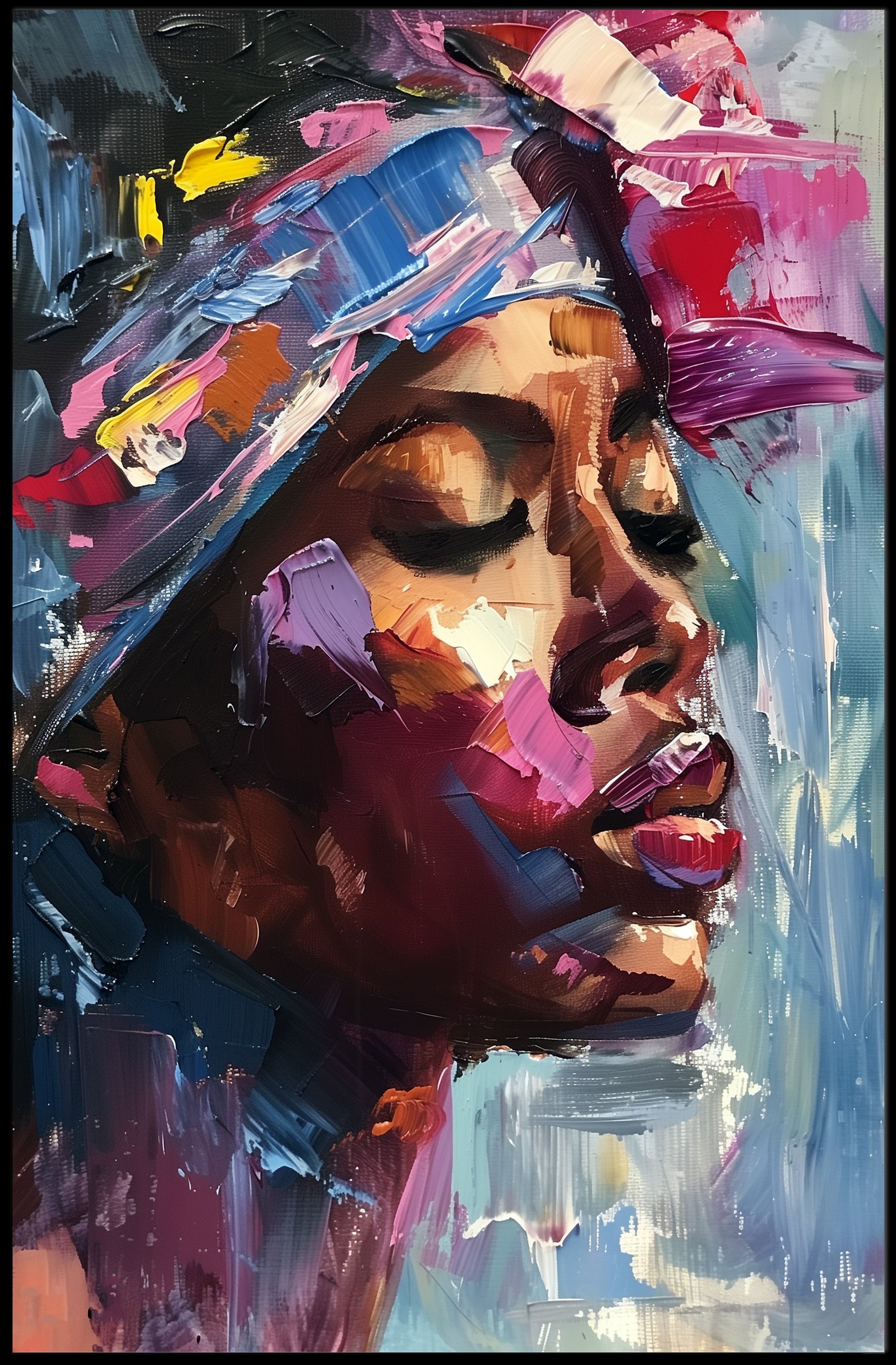 Expressive Portrait with Colorful Impasto in Artistic Poster PosterGoat