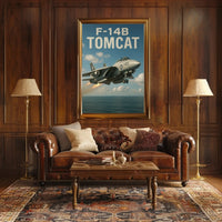 F-14B Tomcat Fighter Jet Over Ocean Poster PosterGoat