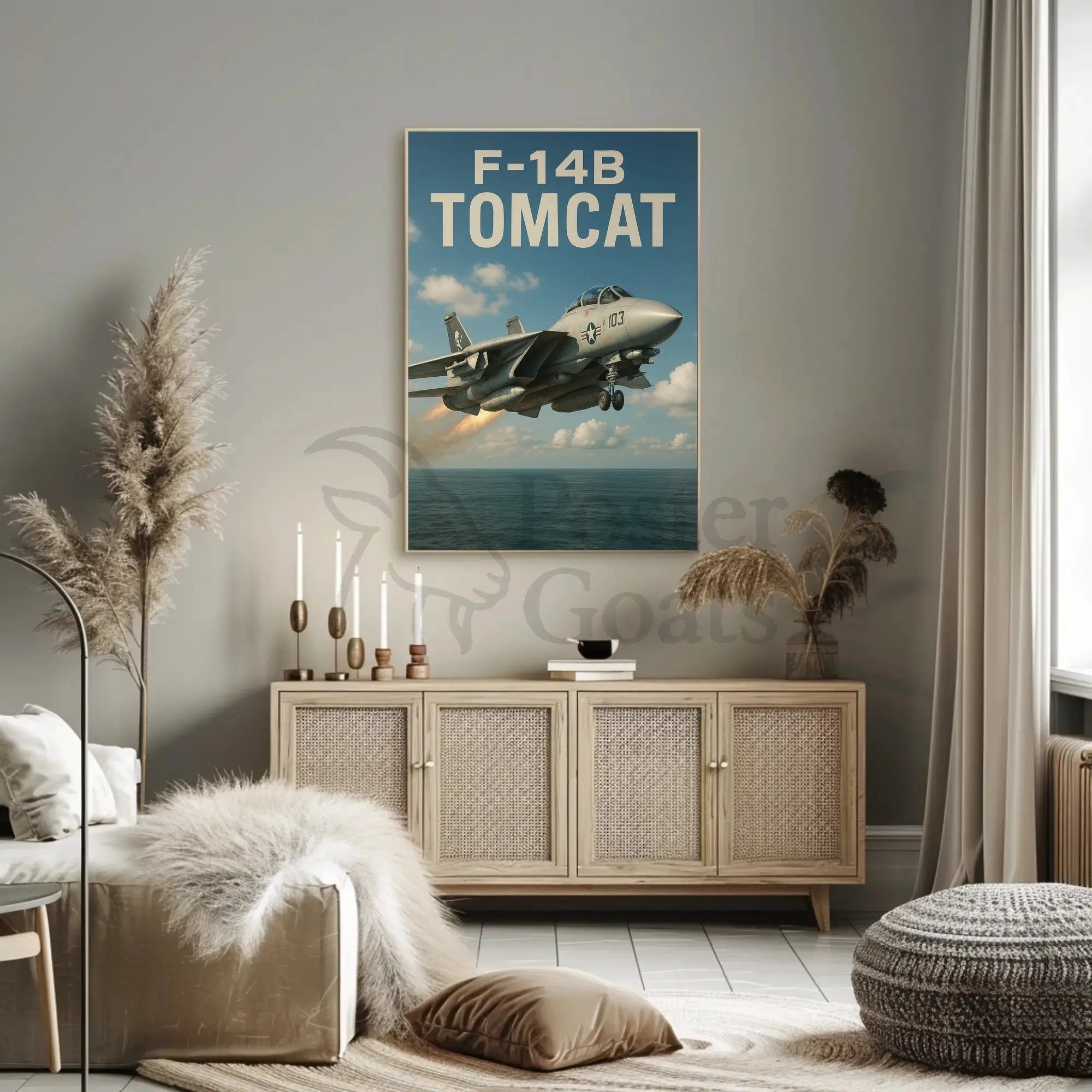 F-14B Tomcat Fighter Jet Over Ocean Poster PosterGoat