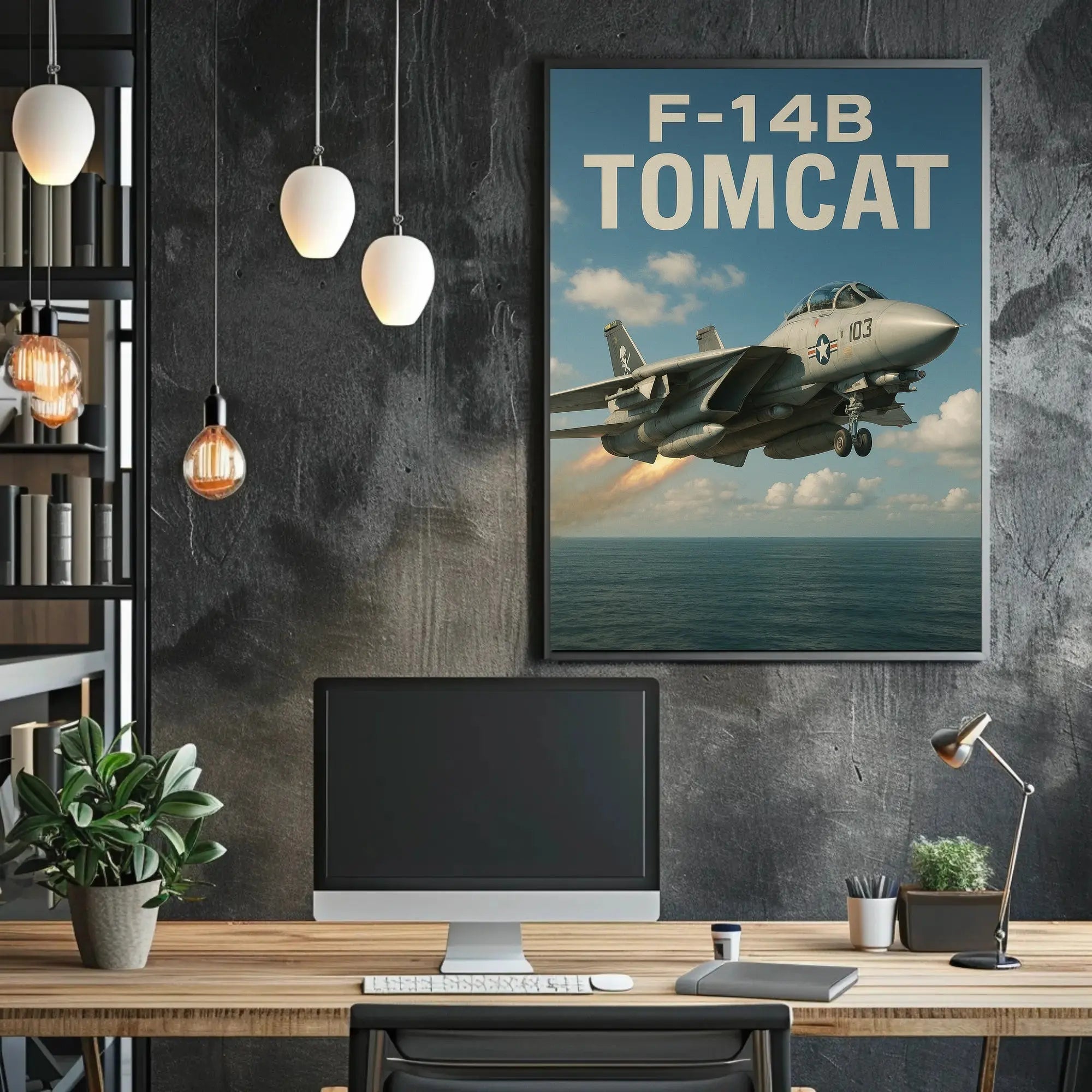 F-14B Tomcat Fighter Jet Over Ocean Poster PosterGoat