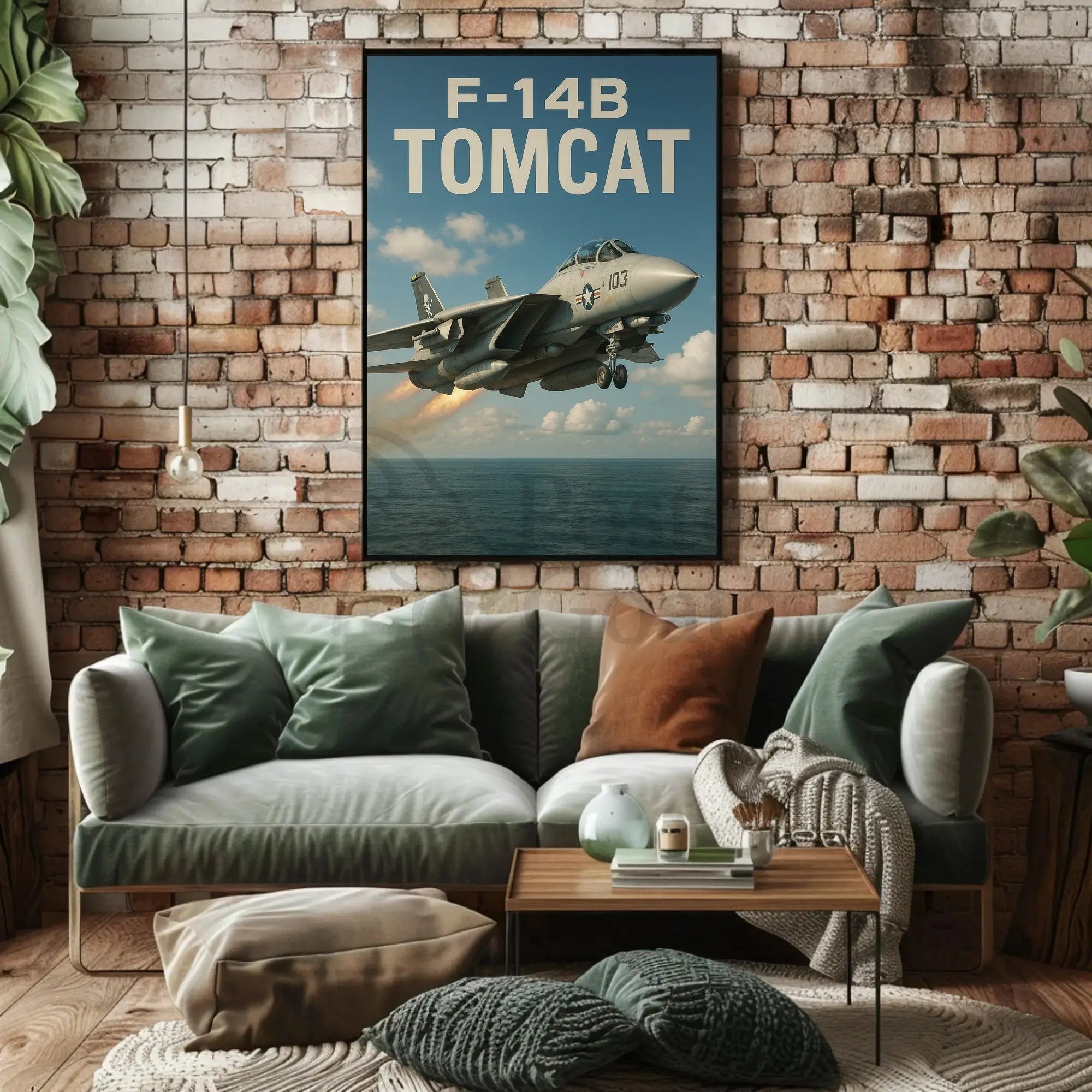F-14B Tomcat Fighter Jet Over Ocean Poster PosterGoat