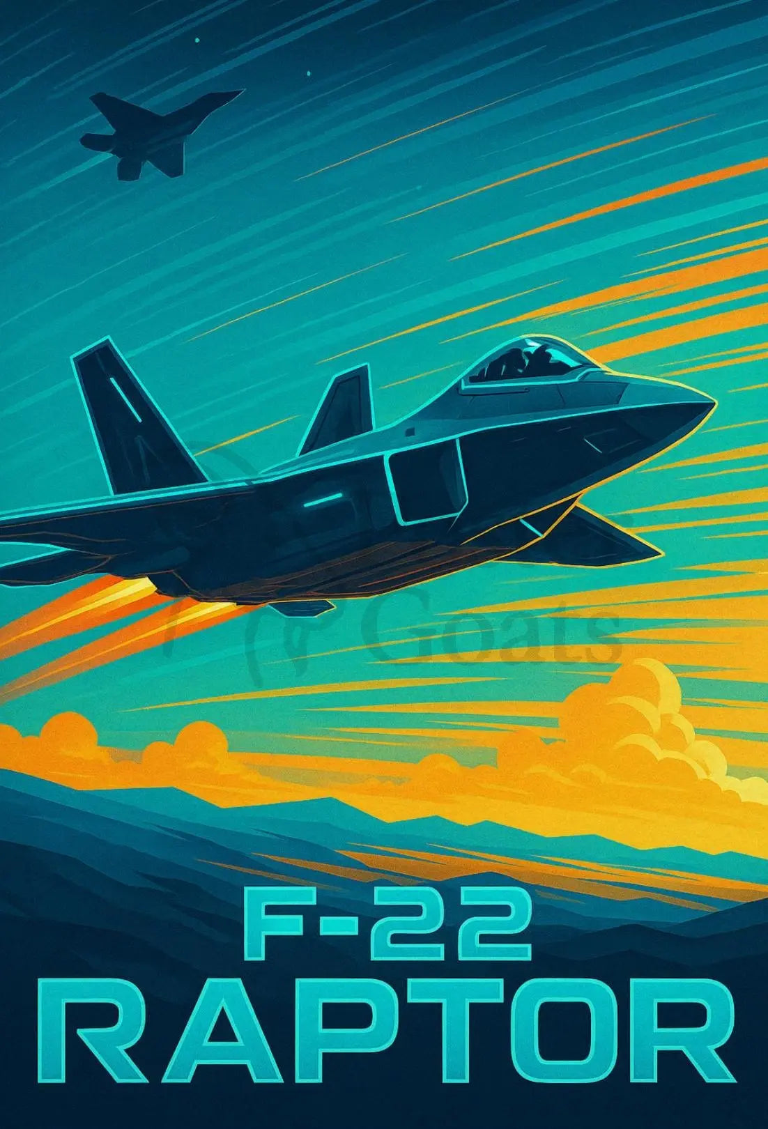 F-22 Raptor Dynamic Flight Military Aviation Poster PosterGoat
