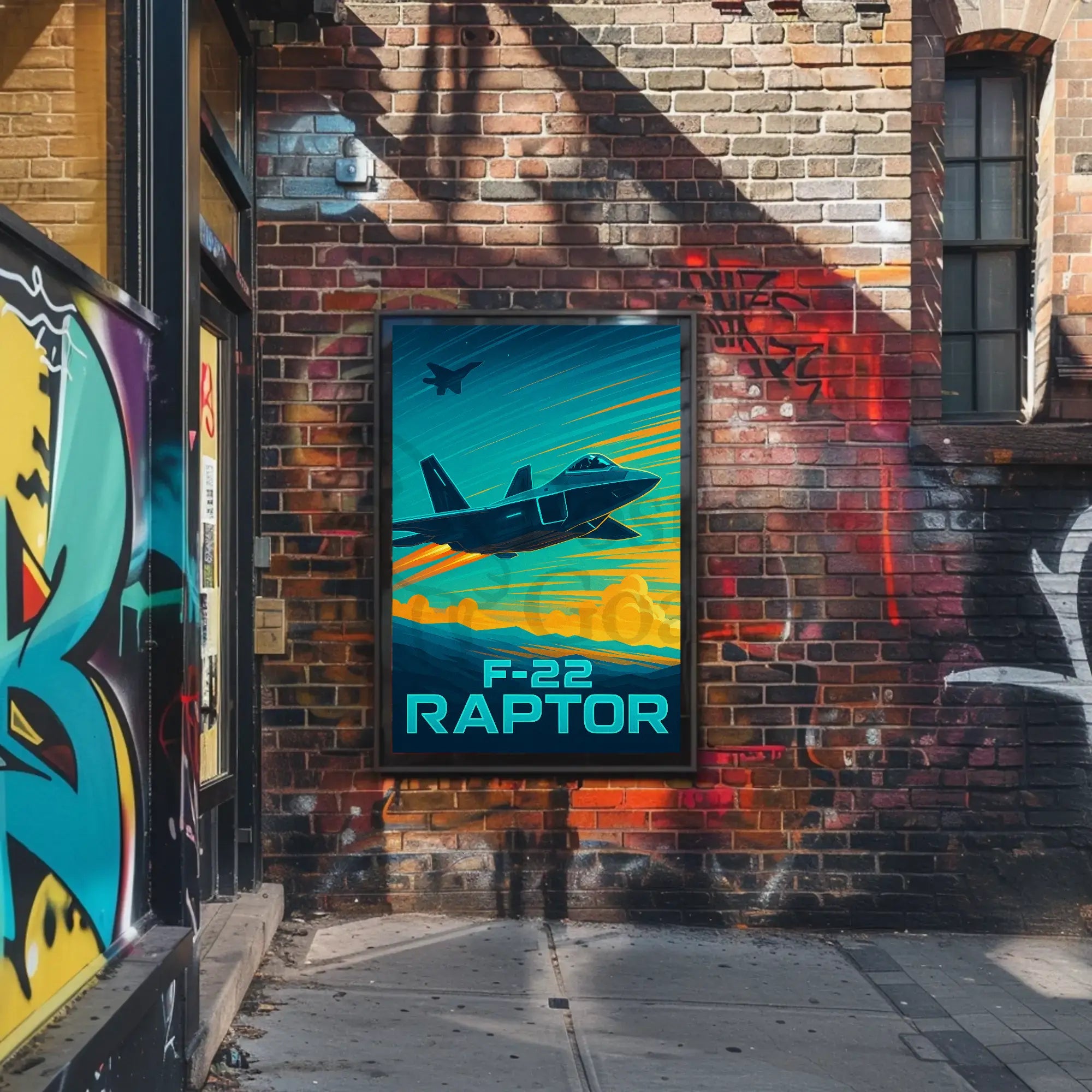 F-22 Raptor Dynamic Flight Military Aviation Poster PosterGoat