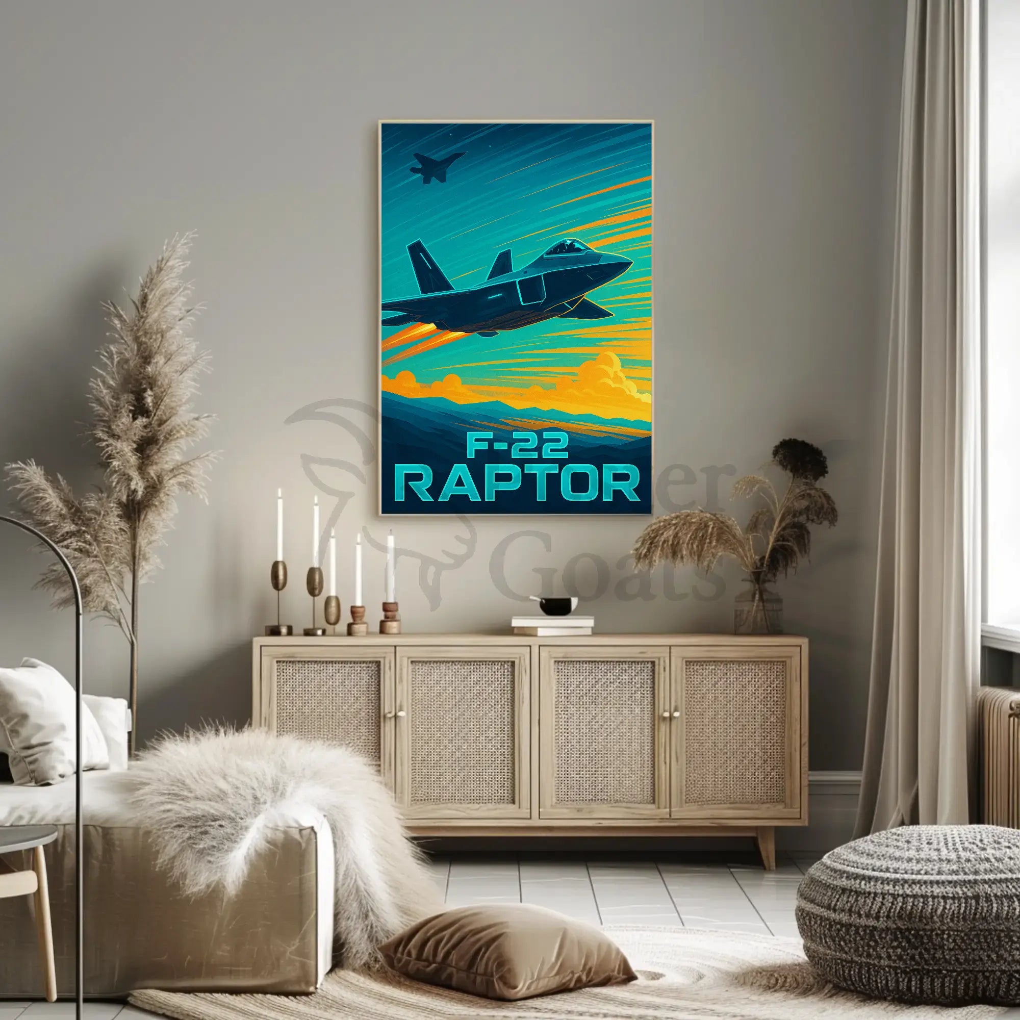 F-22 Raptor Dynamic Flight Military Aviation Poster PosterGoat