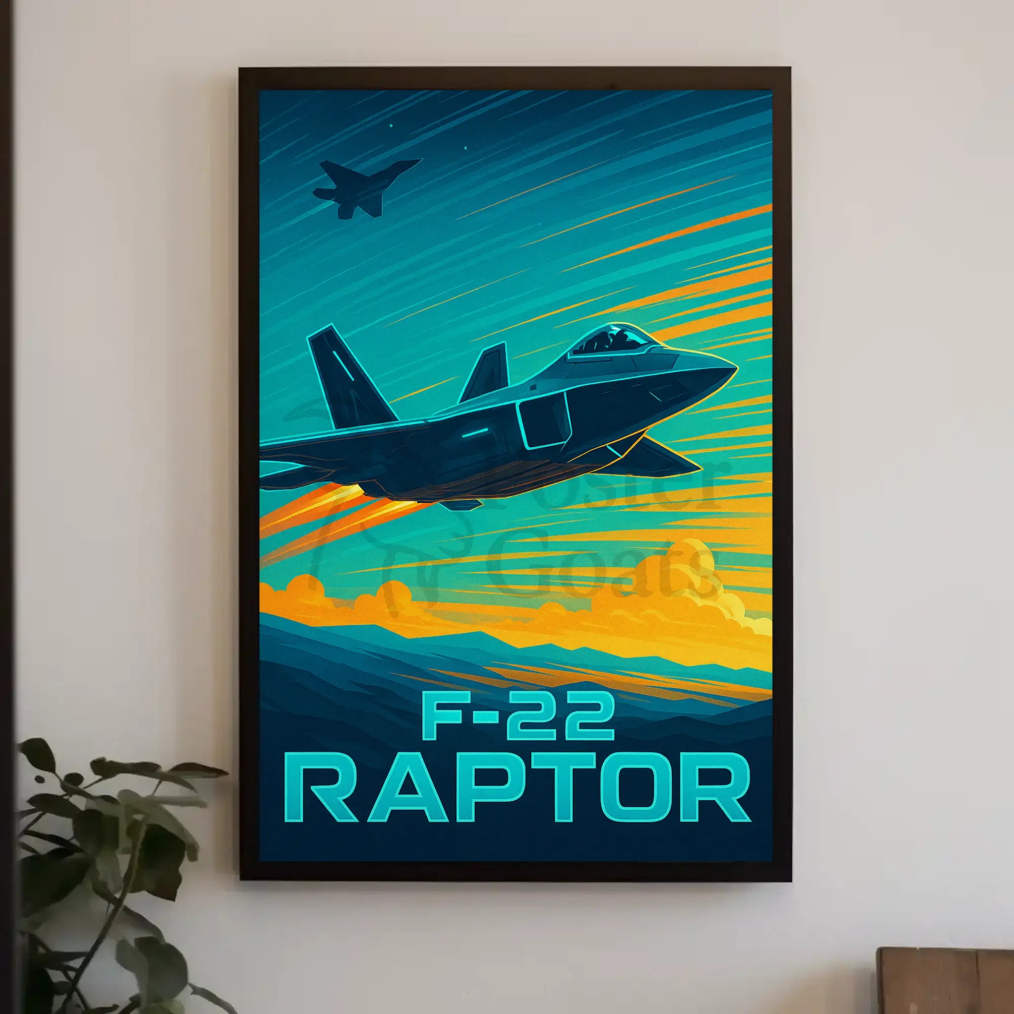 F-22 Raptor Dynamic Flight Military Aviation Poster PosterGoat
