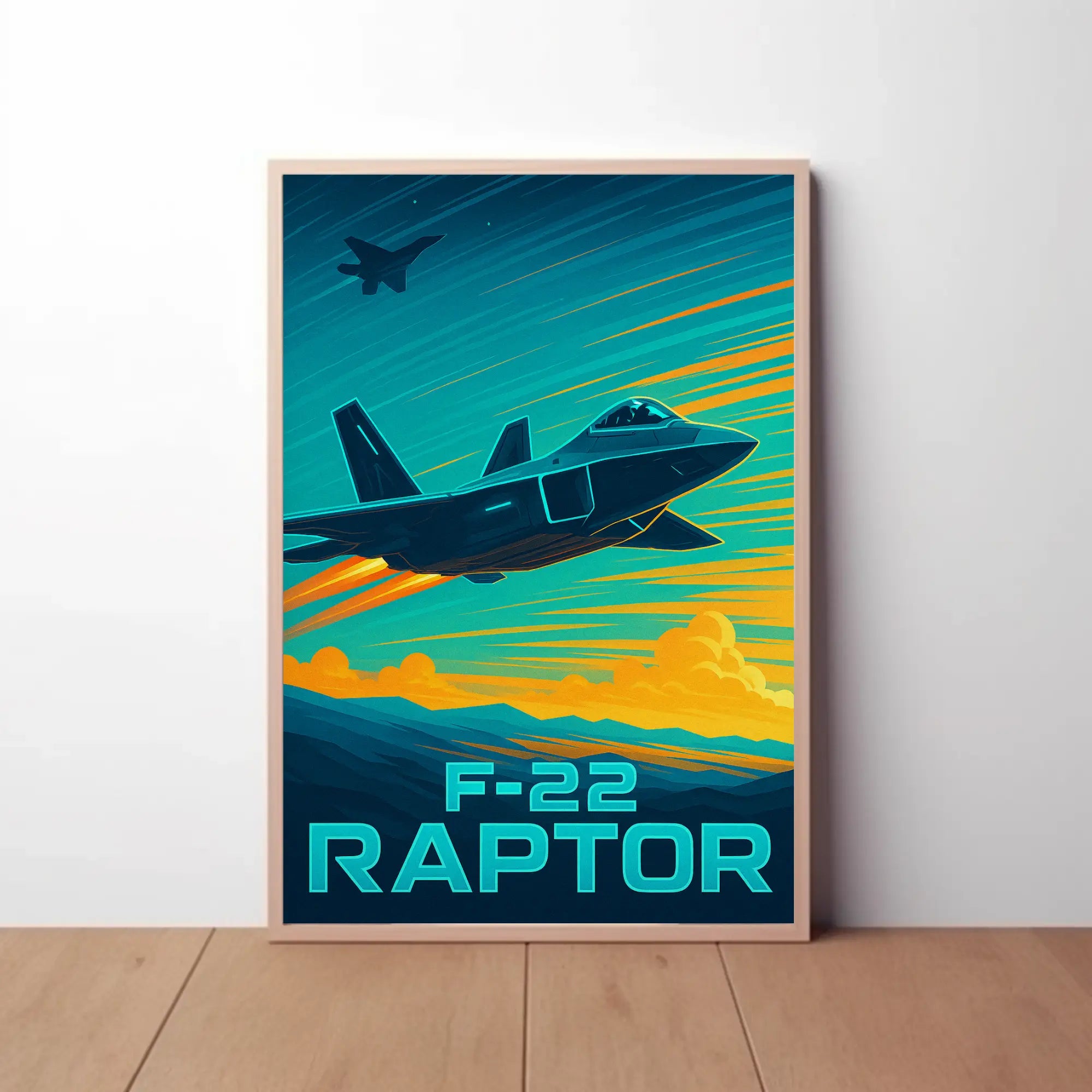 F-22 Raptor Dynamic Flight Military Aviation Poster PosterGoat