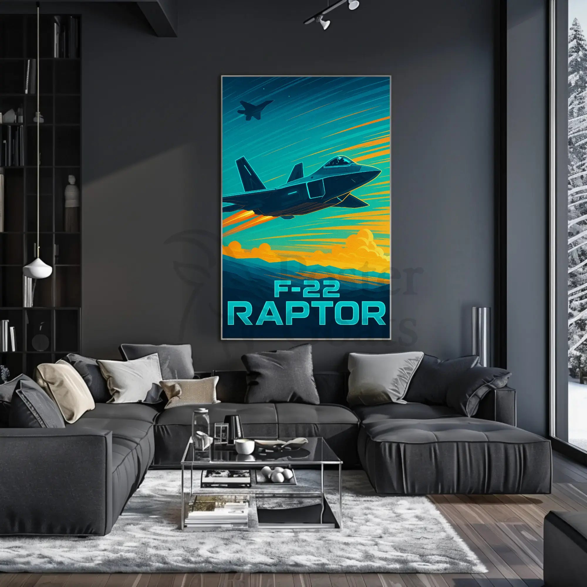 F-22 Raptor Dynamic Flight Military Aviation Poster PosterGoat