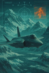 F-35 Fighter Jet Over Snowy Mountains Futuristic Sci-Fi Poster PosterGoat