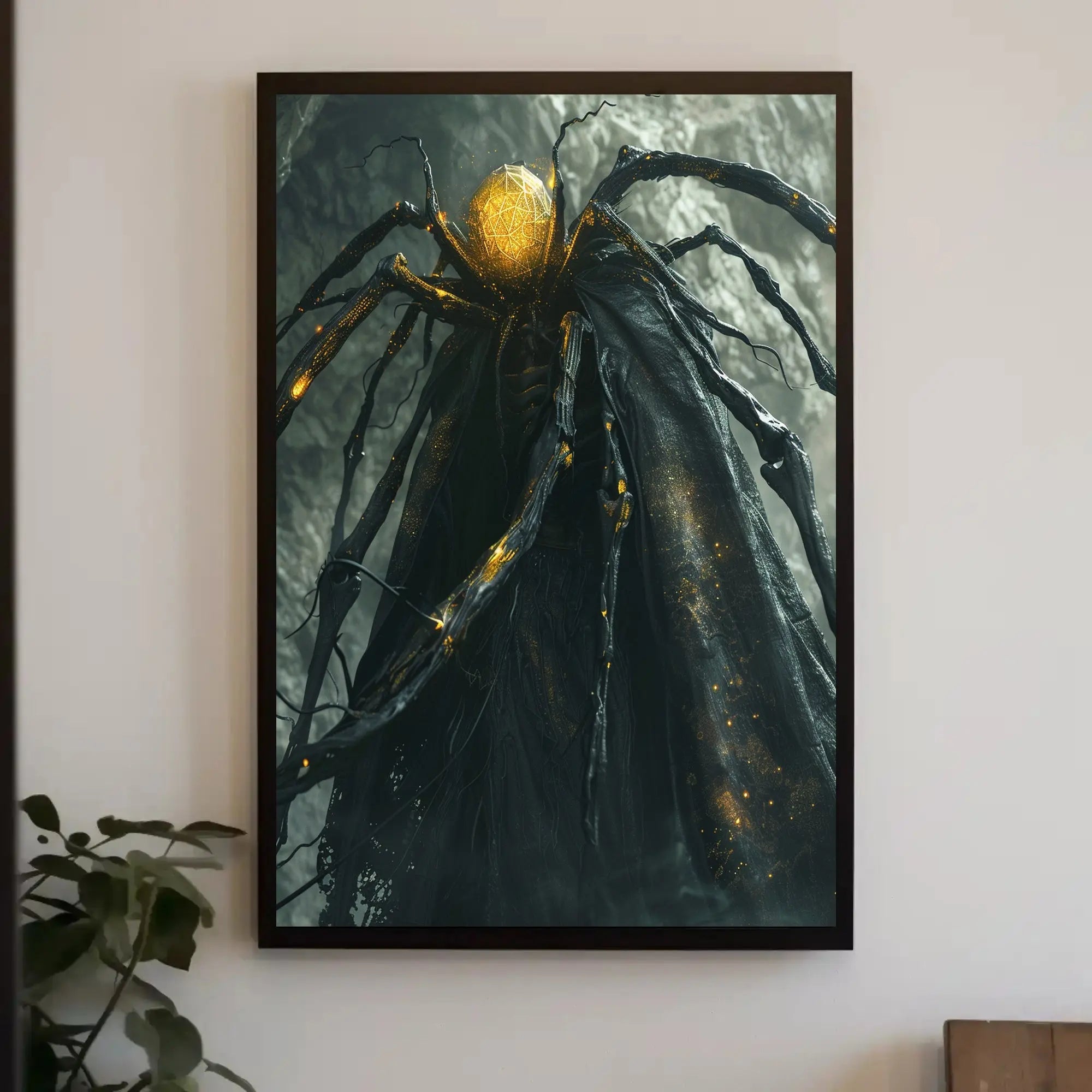 Fantastical Mystical Creature in Darkened Cave Futuristic Sci-Fi Poster PosterGoat