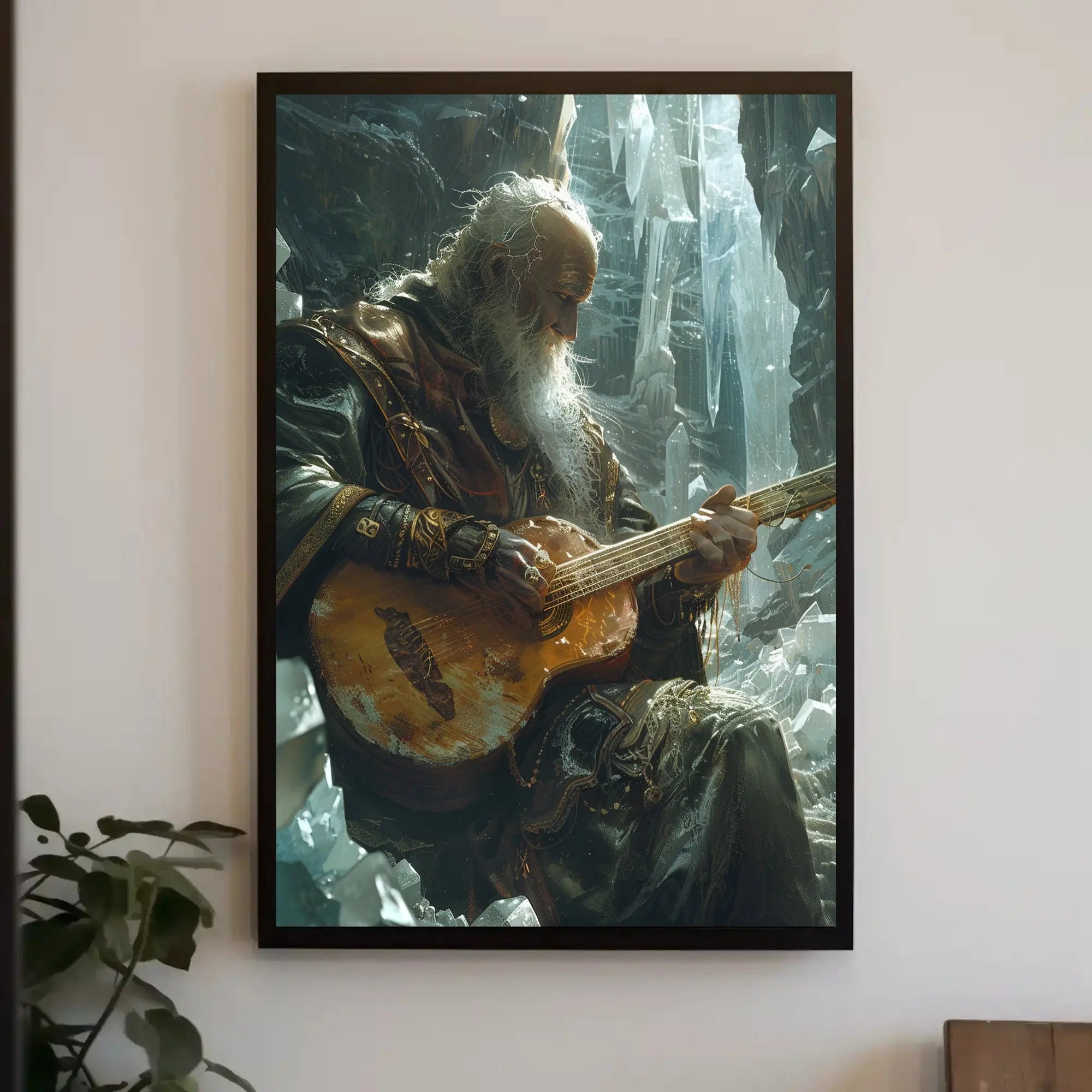 Fantasy Elderly Musician in Enchanting Realm Poster PosterGoat