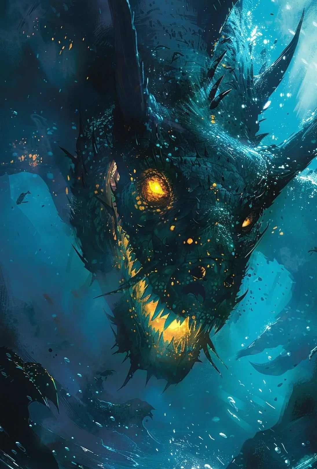 Fantasy Sea Monster in Mystical Depths Artistic Poster PosterGoat